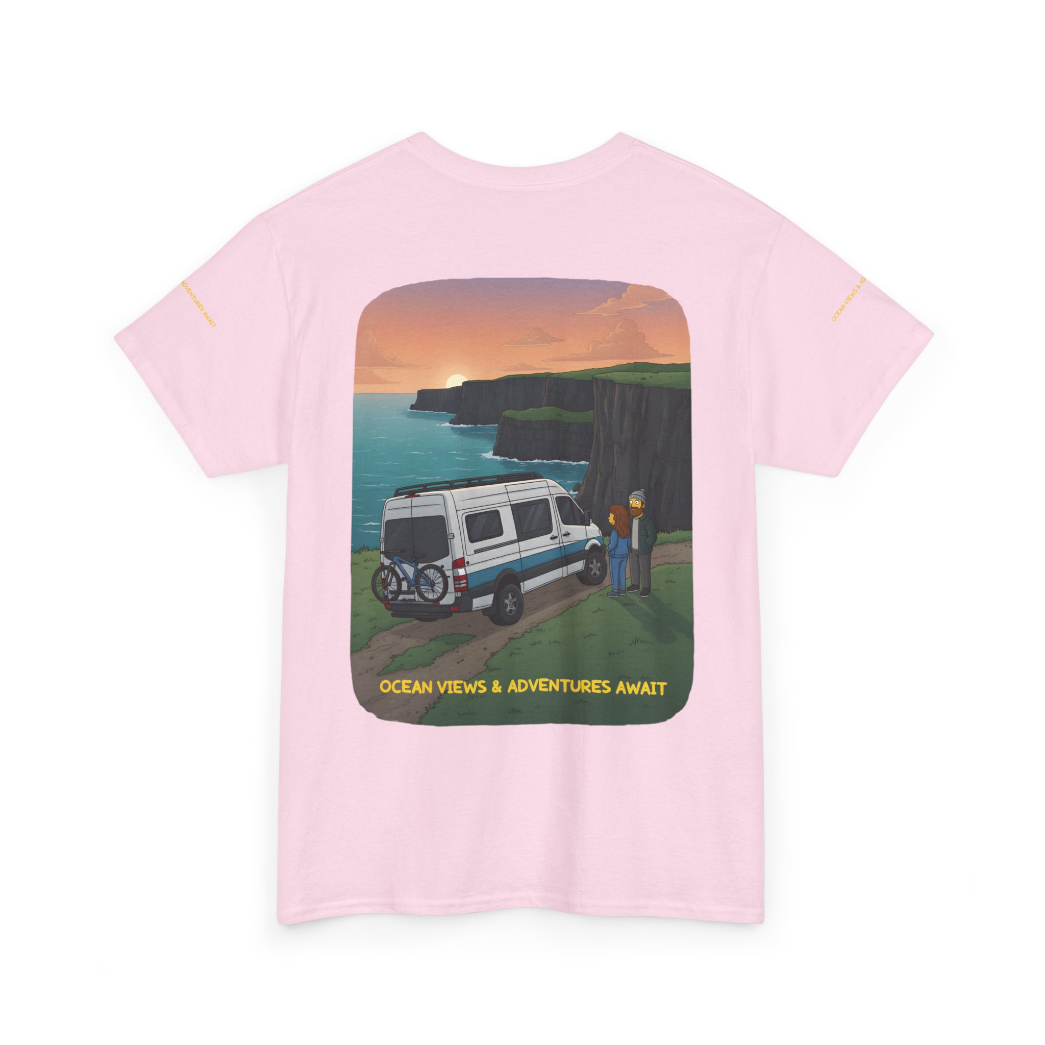 Unisex Heavy Cotton Tee — "Ocean Views-Adventures Awaits" Design Sitcom-Line