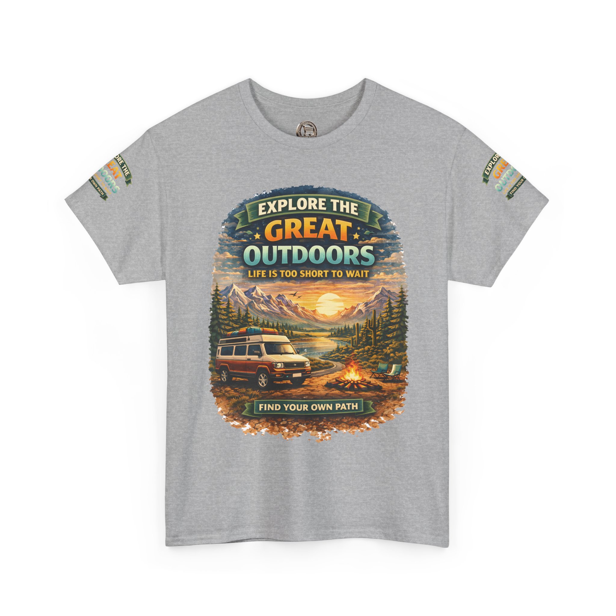 Unisex Heavy Cotton Tee — "Explore The Great Outdoors" Design Scenic-Line