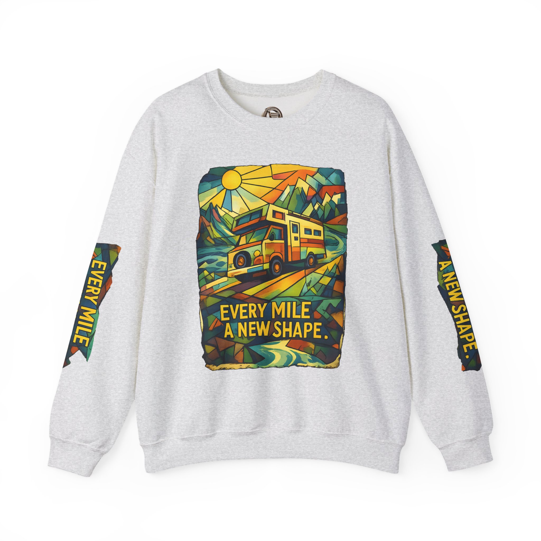 Unisex Heavy Blend™ Crewneck Sweatshirt — "Every Mile A New Shape" Design Cubic-Line