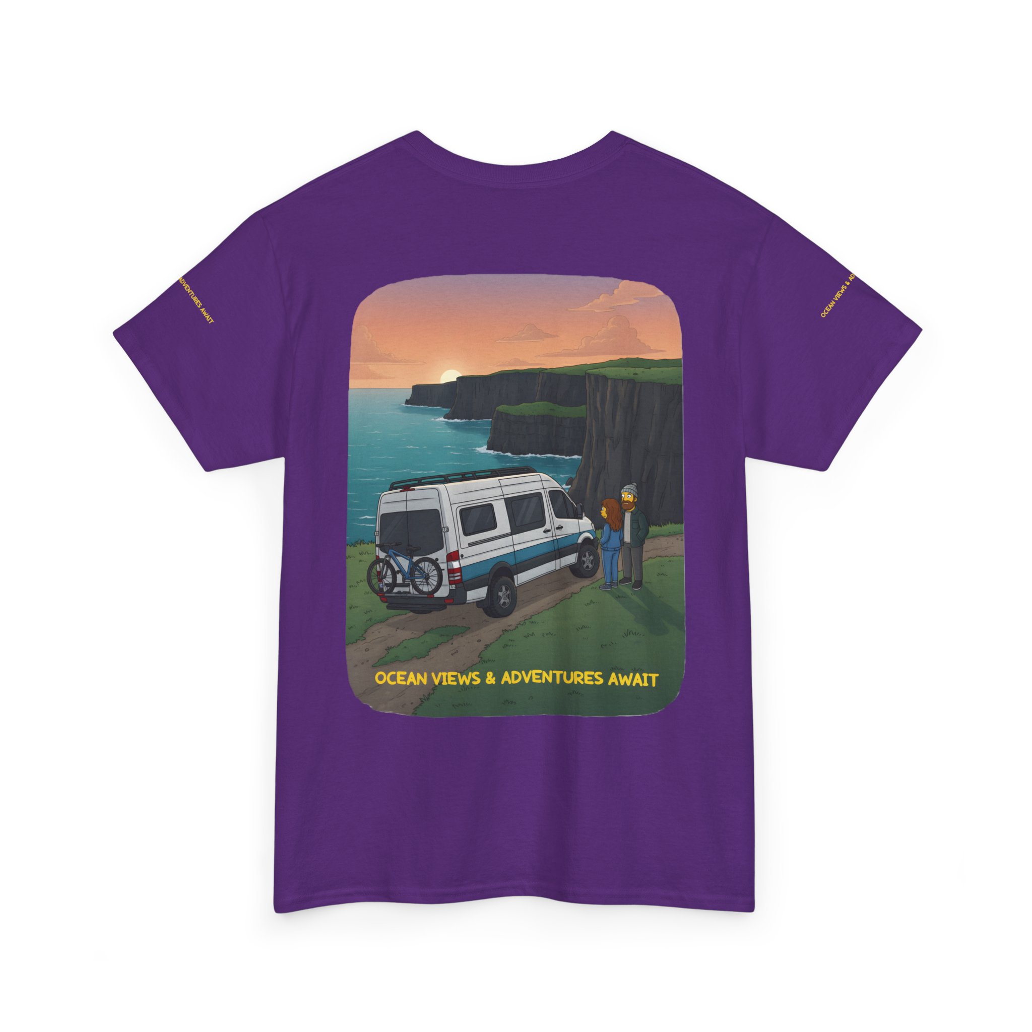 Unisex Heavy Cotton Tee — "Ocean Views-Adventures Awaits" Design Sitcom-Line