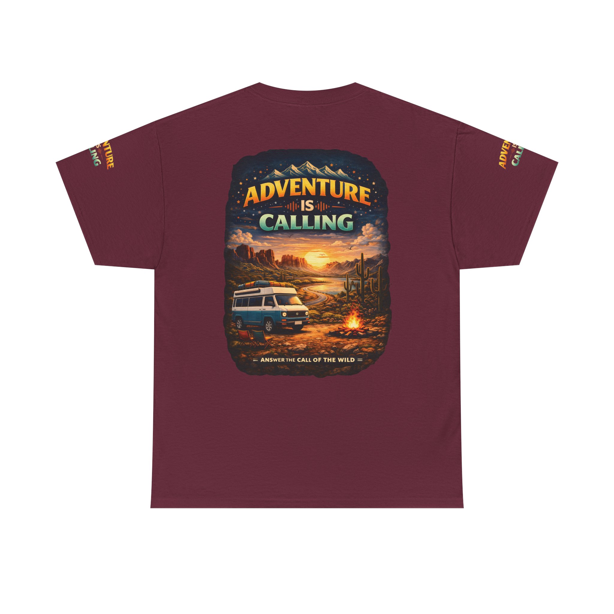 Unisex Heavy Cotton Tee — "Adventure Is Calling" Design Scenic-Line