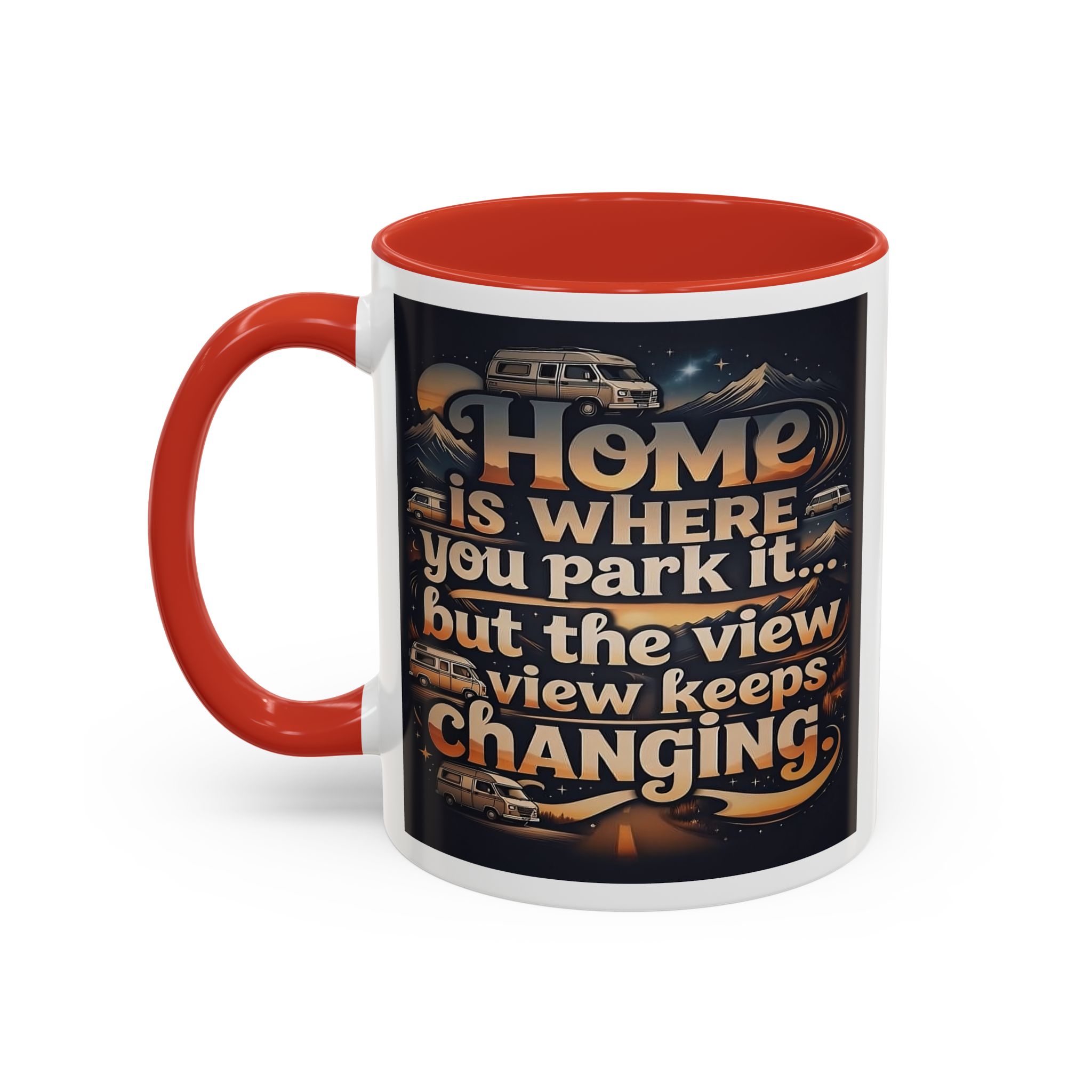 9018828596205581765_2048.jpeg Coffee Mug — "Home Is Where You Park It -But The View keep Changing" Accent Campervan Travel Mug