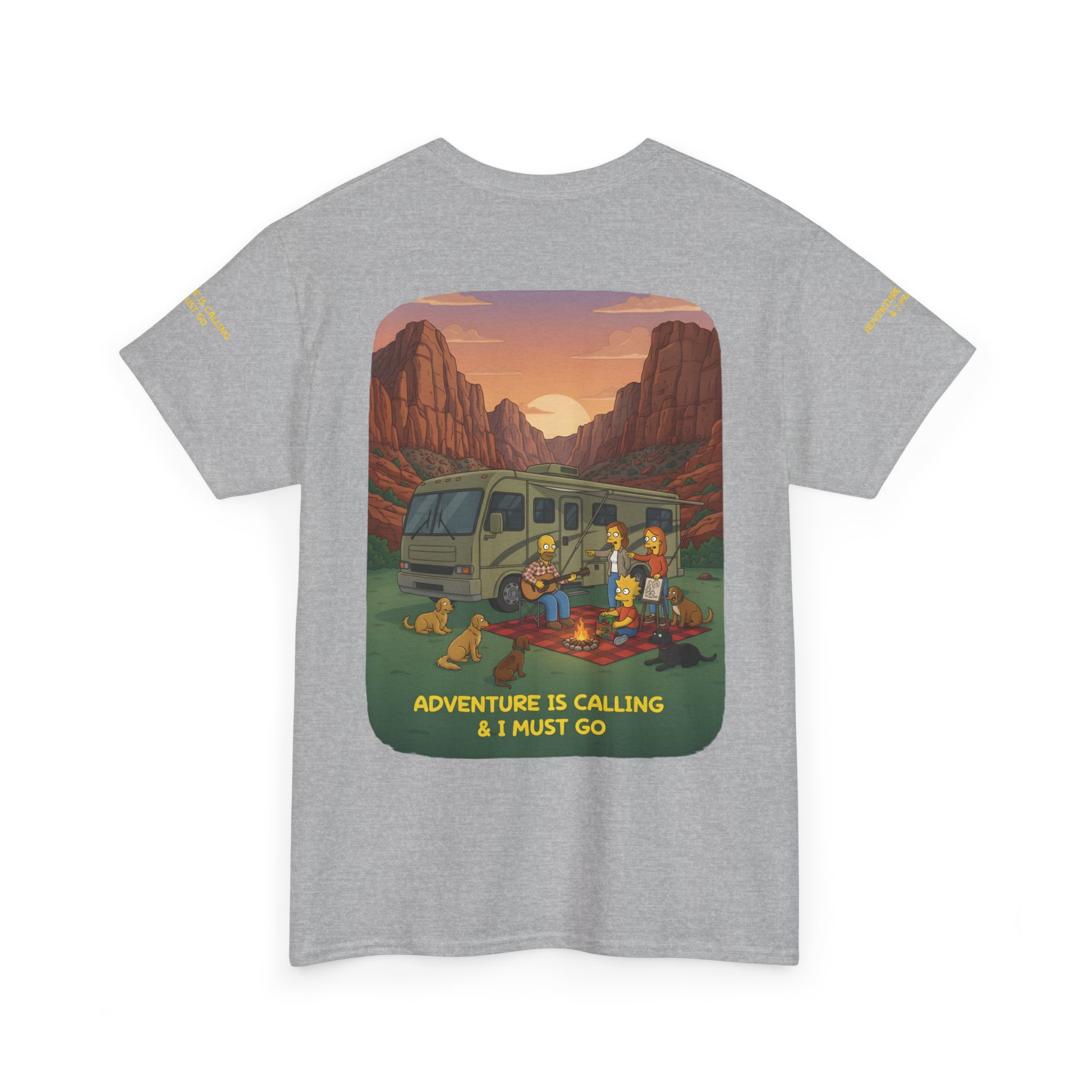 Unisex Heavy Cotton Tee — "Adventure Is Calling-I Must Go" Design Sitcom-Line