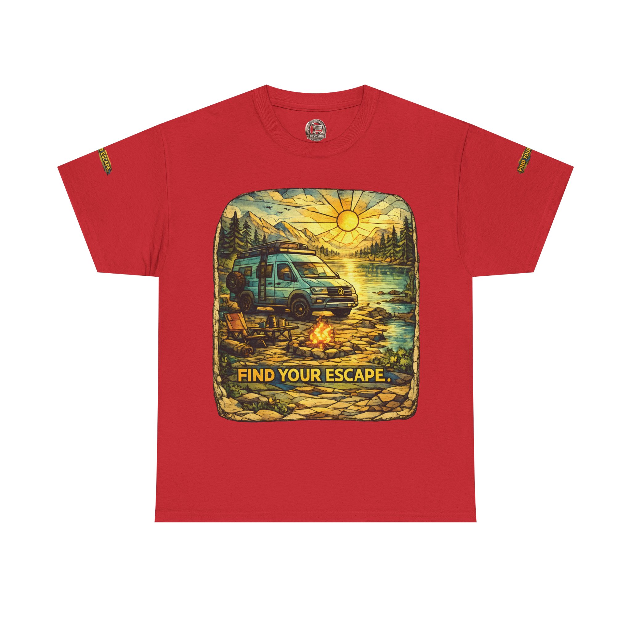 Unisex Heavy Cotton Tee — "Find Your Escape" Design Cubic-Line
