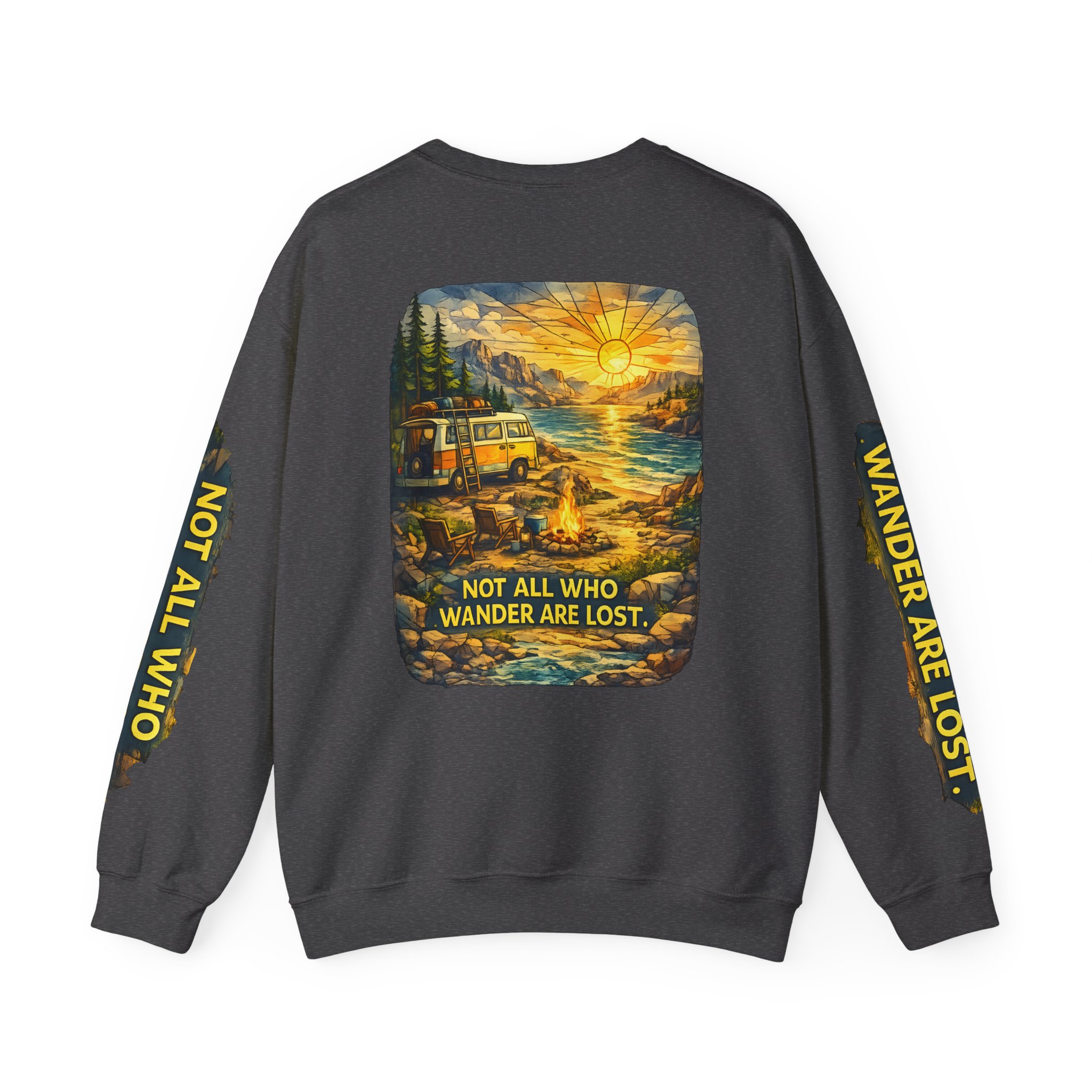 Unisex Heavy Blend™ Crewneck Sweatshirt — "Not All Who Wander Are Lost" Design Cubic-Line