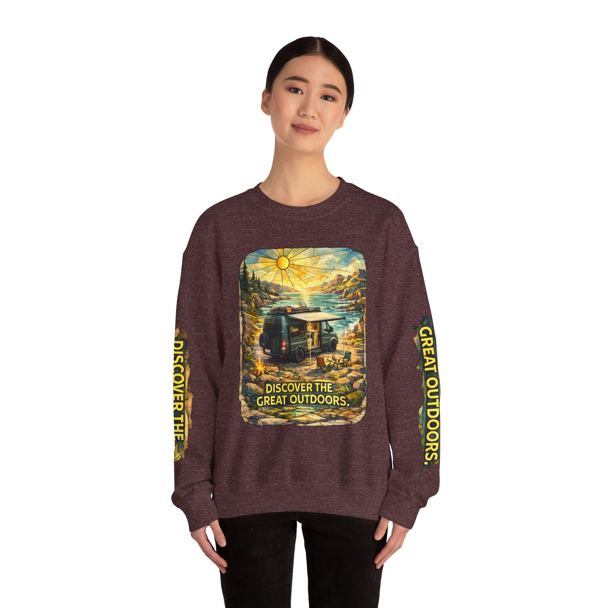 Unisex Heavy Blend™ Crewneck Sweatshirt — "Discover The Great Outdoors" Design Cubic-Line