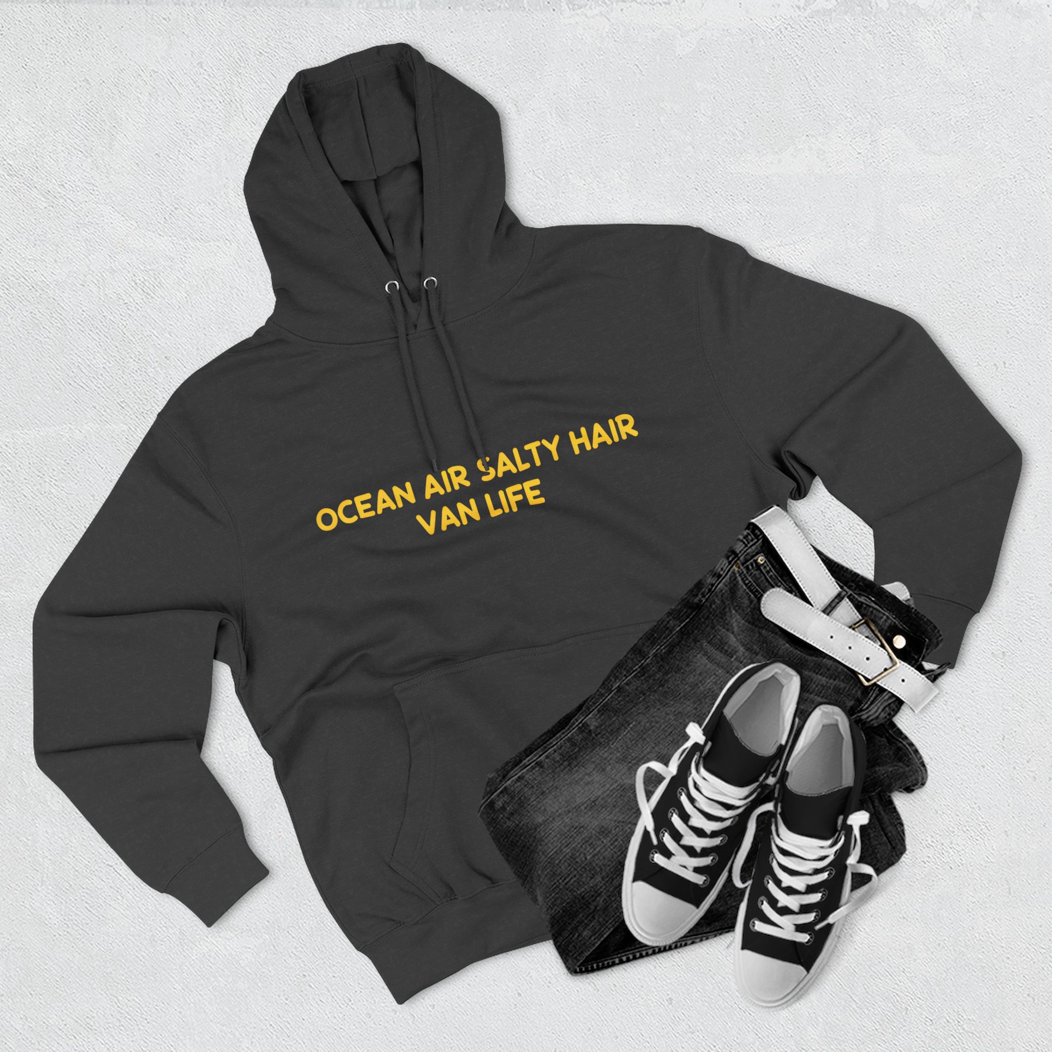 Three-Panel Fleece Hoodie - "Ocean Air Salty Hair Van Life" Design Sitcom-Line