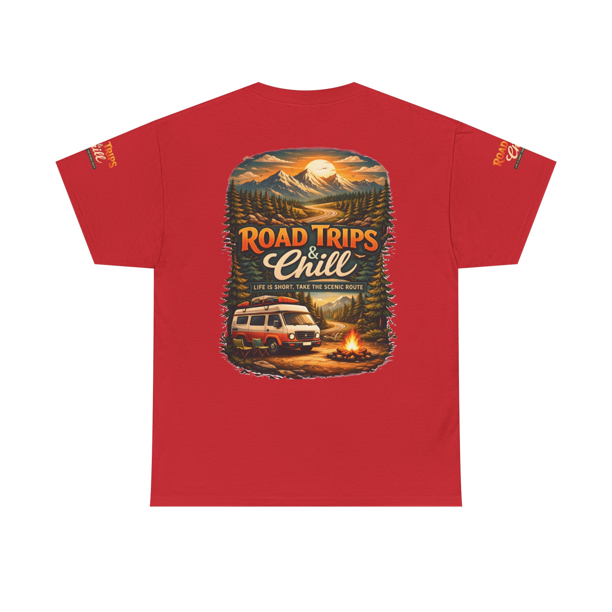 Unisex Heavy Cotton Tee — "Road Trips & Chill" Design Scenic-Line
