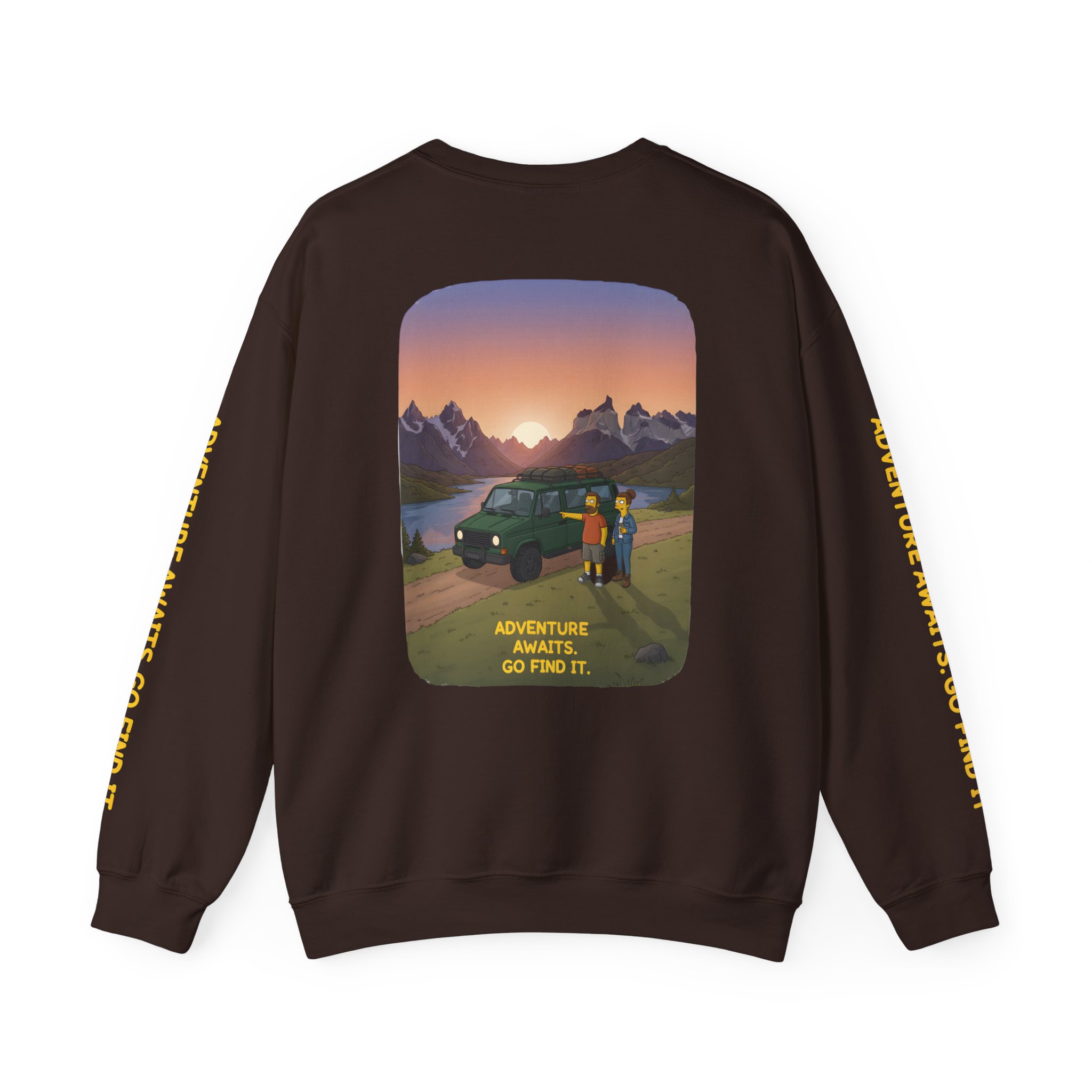 Unisex Heavy Blend™ Crewneck Sweatshirt — "Adventure Awaits-Go Find It" Design Sitcom-Line