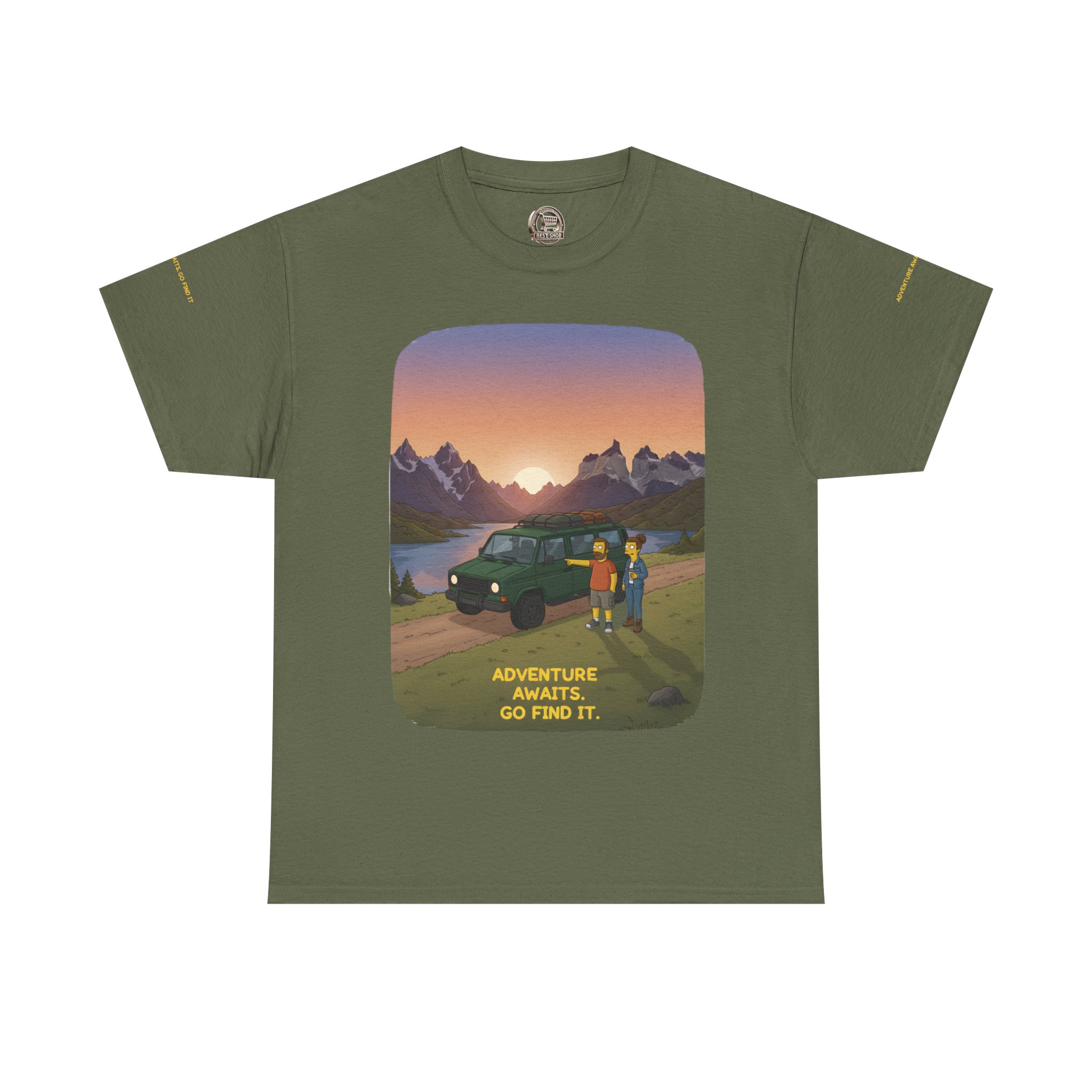 Unisex Heavy Cotton Tee — "Adventure Awaits-Go Find It" Design Sitcom-Line