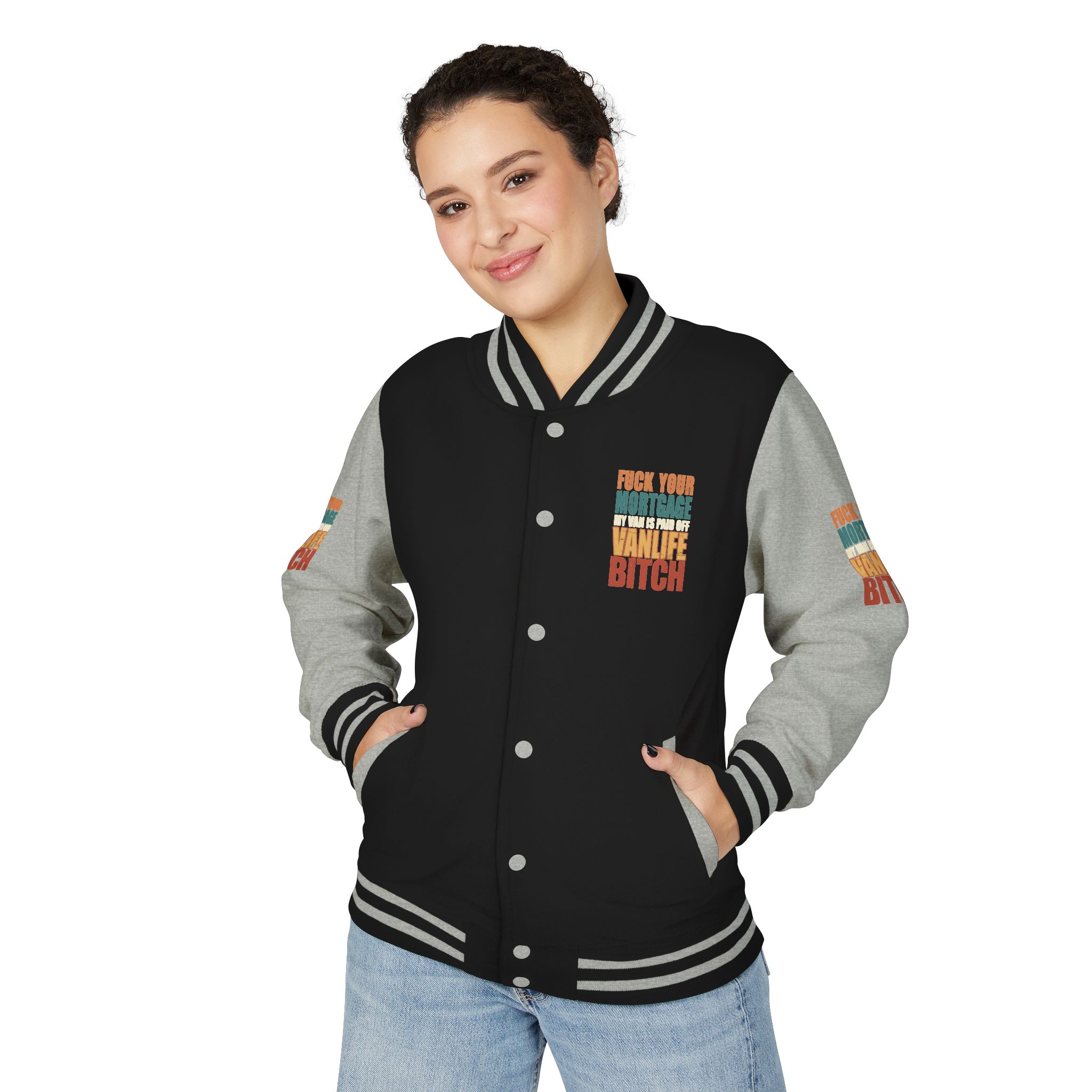 Unisex Heavyweight Letterman Jacket — "Fuck Your Mortgage" Design F**K-Line