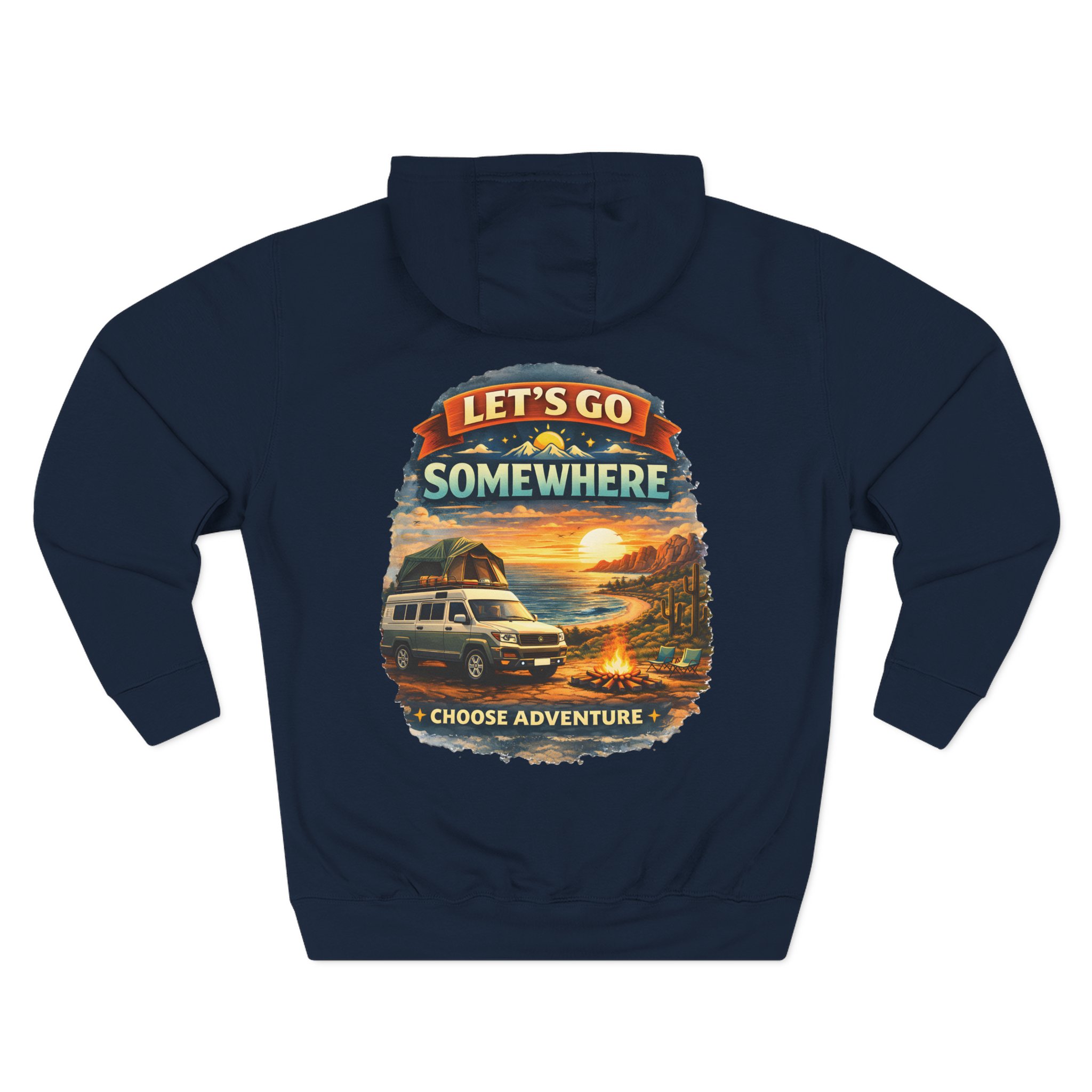 Three-Panel Fleece Hoodie - "Lets Go Somewhere" Design Scenic-Line