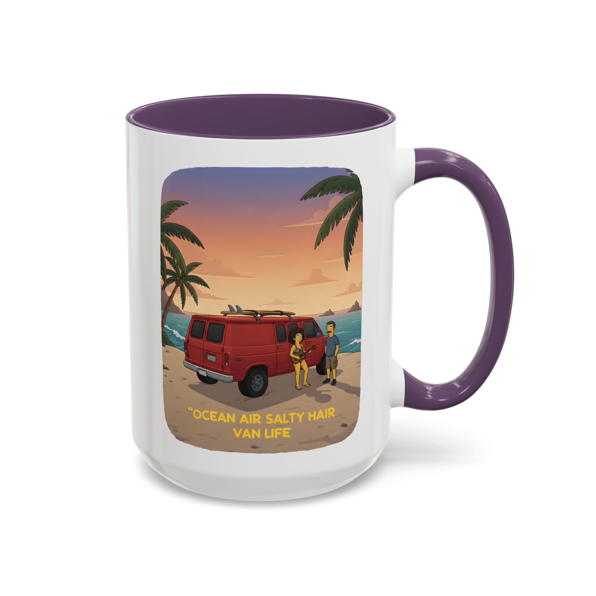 Accent Coffee Mug (11, 15oz) — "Ocean Air Salty Hair Van Life" Design Sitcom-Line