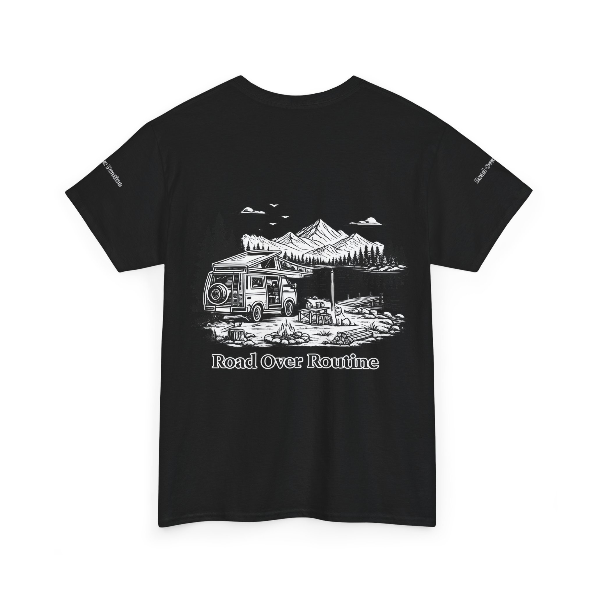 Unisex Heavy Cotton Tee — "Road Over Routine" Design Minimal-Line