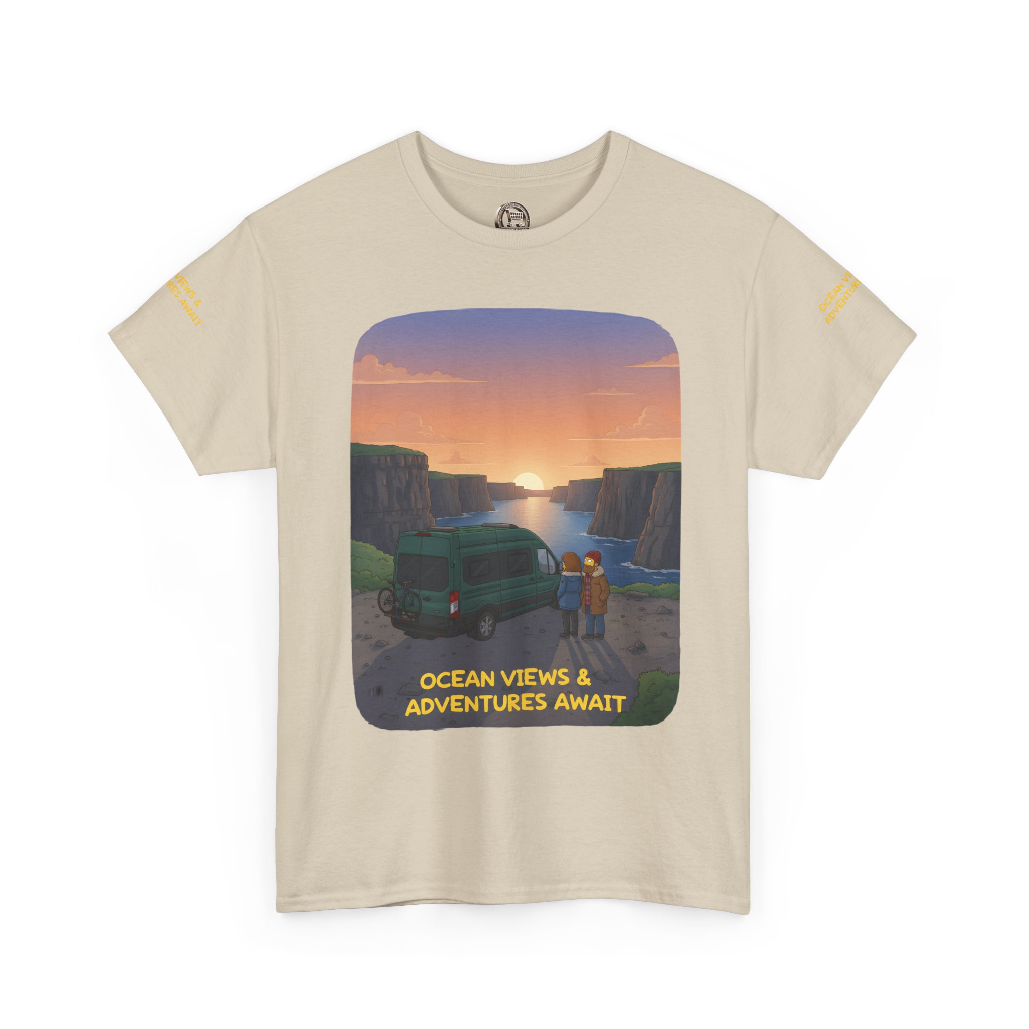 Unisex Heavy Cotton Tee — "Ocean Views-Adventures Awaits" Design Sitcom-Line