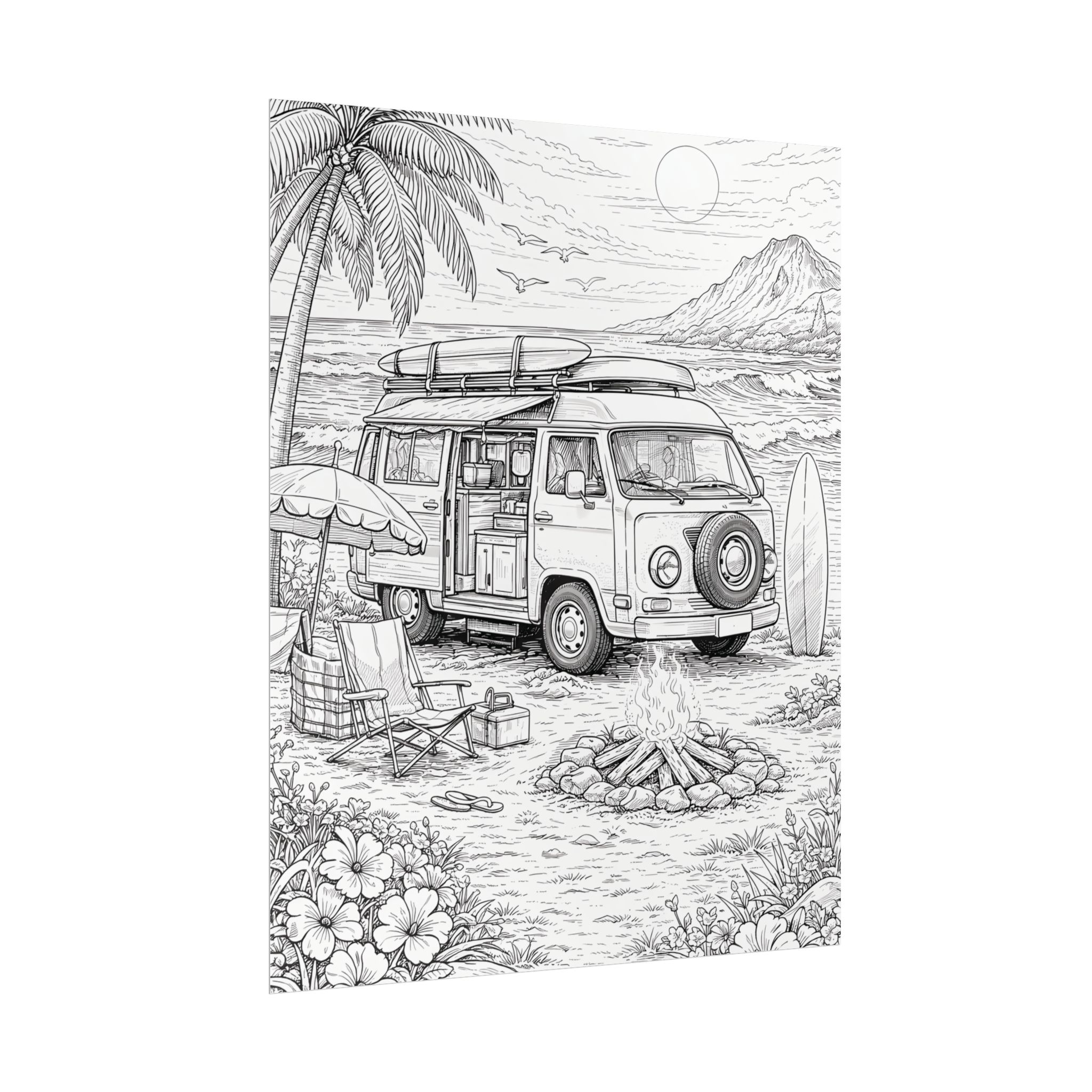 Campervan Poster — Vintage RV Camping Landscape Wall Art