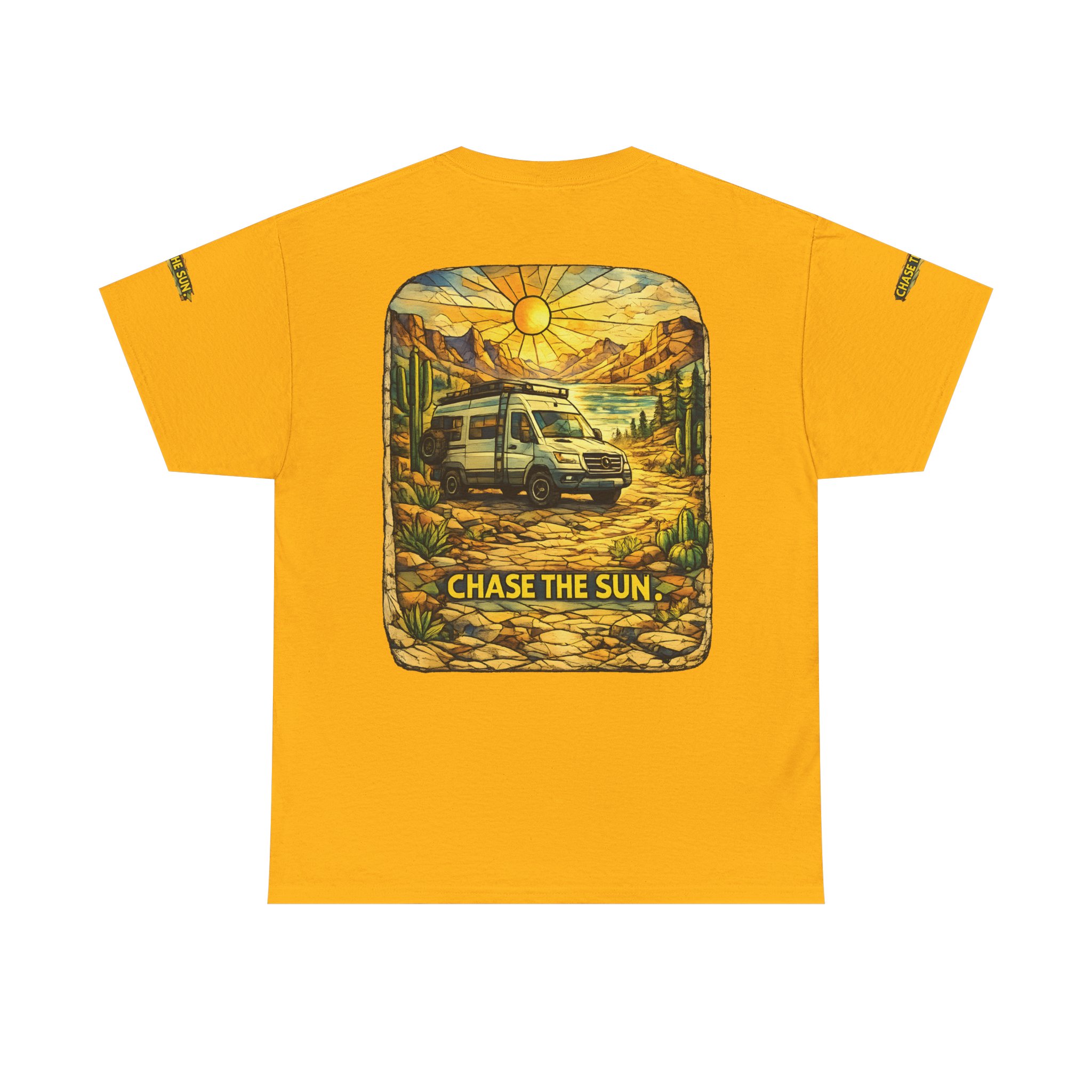 Unisex Heavy Cotton Tee — "Chase The Sun" Design Cubic-Line