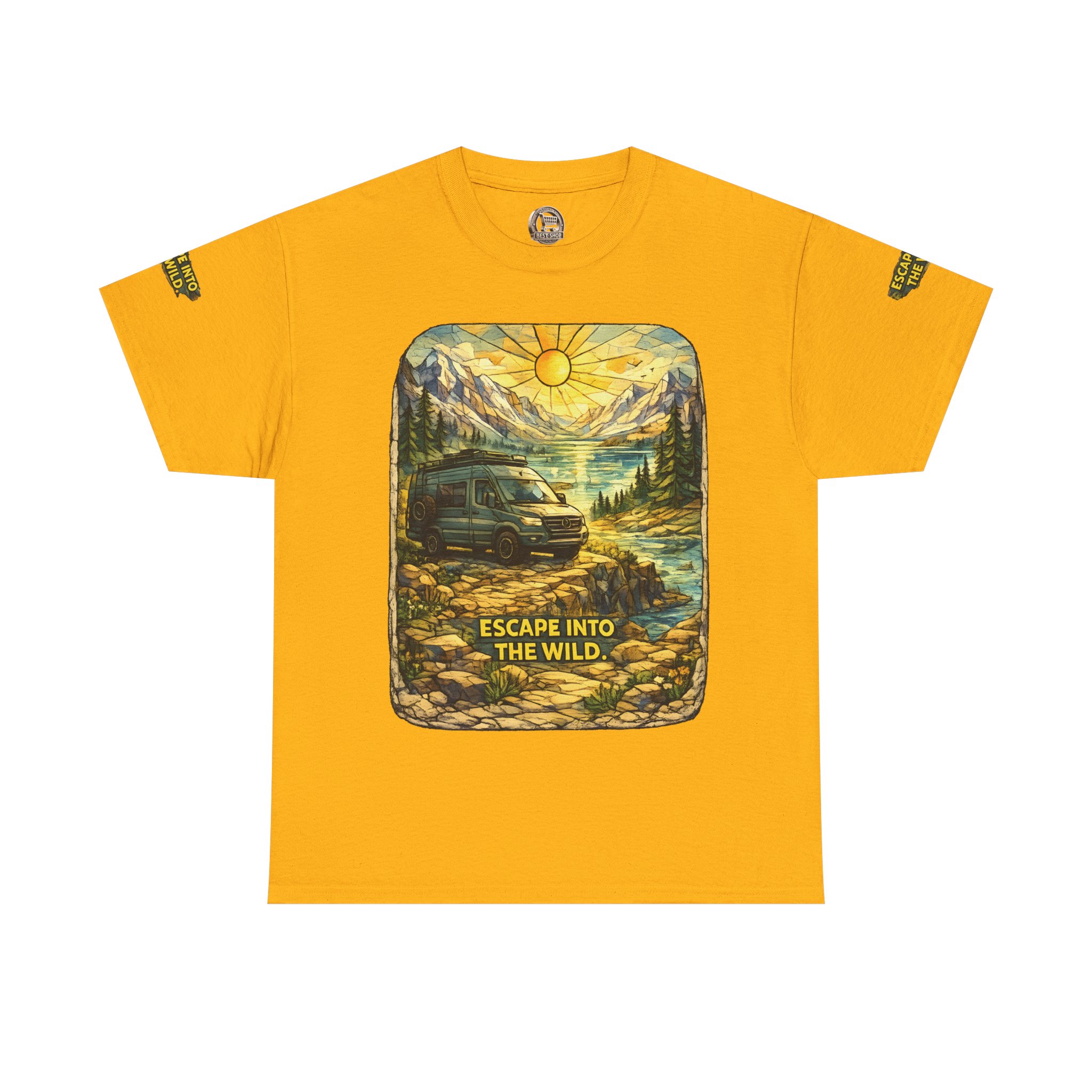 Unisex Heavy Cotton Tee — "Escape Into The Wild" Design Cubic-Line