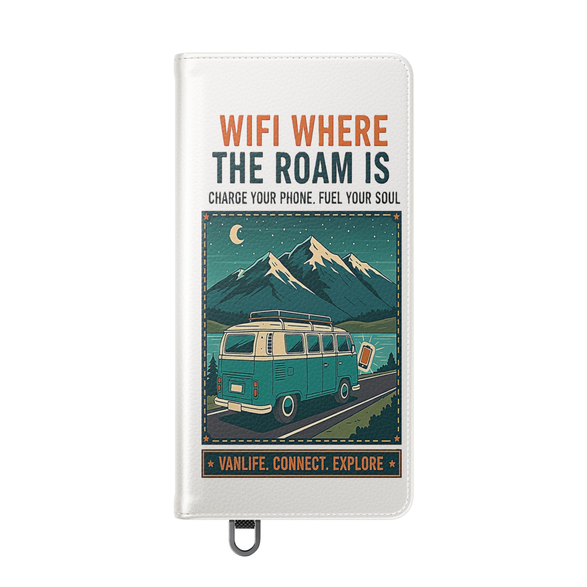 Flip Phone Case — “WiFi Where the Roam Is” Vanlife Wallet Case