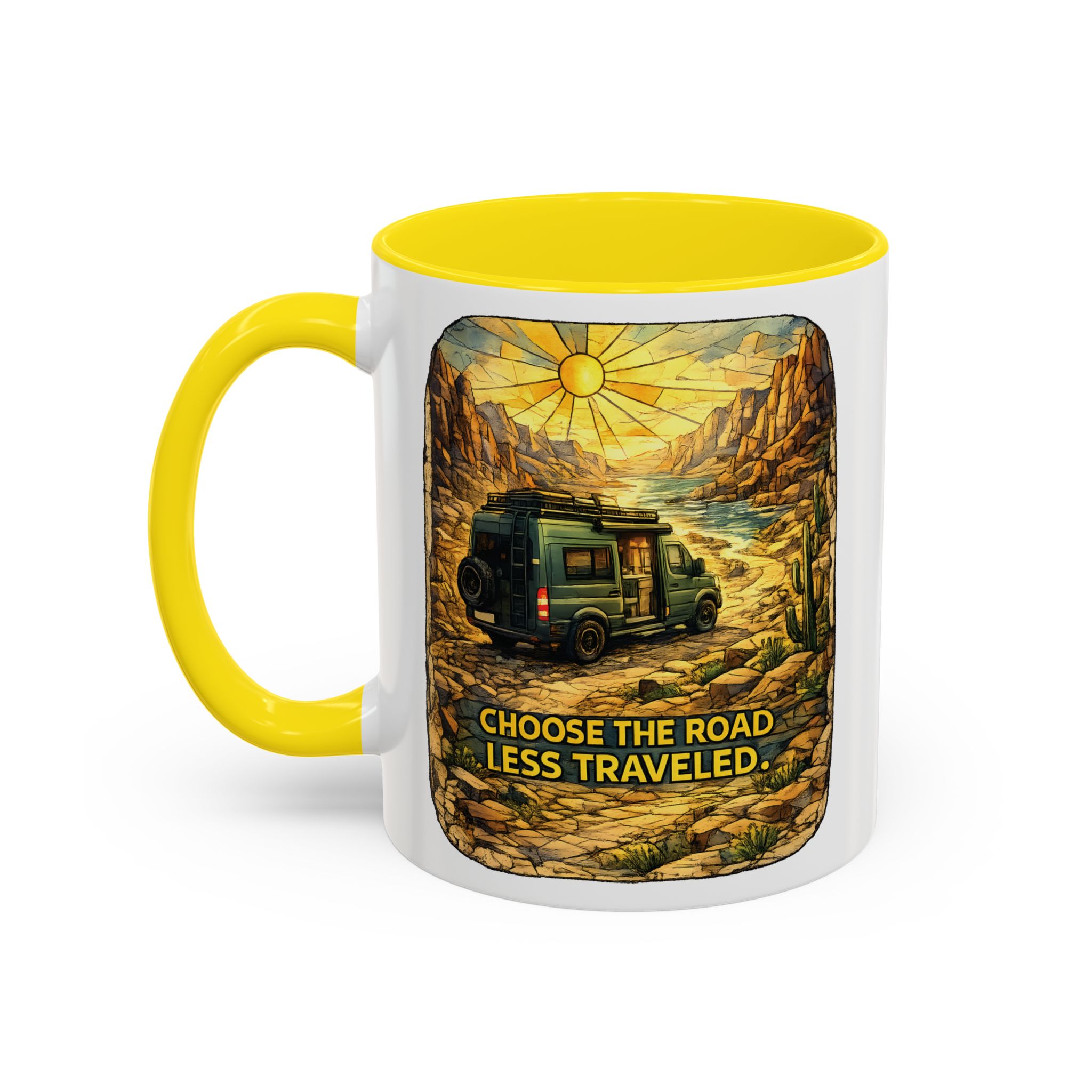 Accent Coffee Mug (11, 15oz) — "Choose The Road Less Traveled" Design Cubic-Line