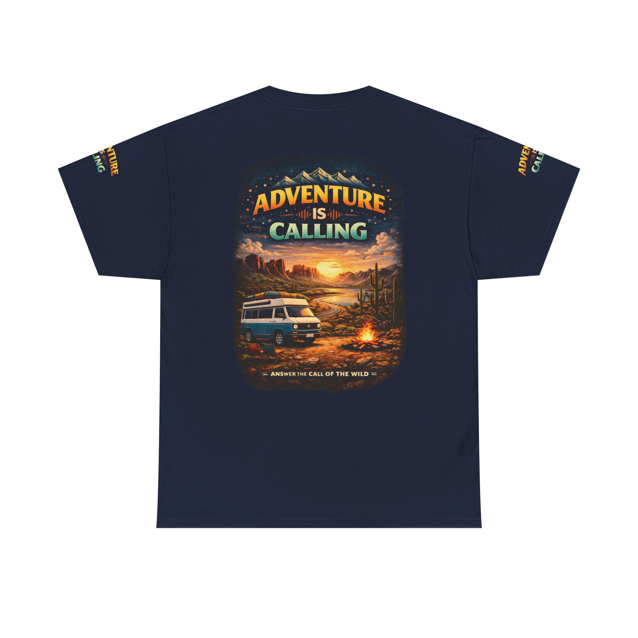 Unisex Heavy Cotton Tee — "Adventure Is Calling" Design Scenic-Line