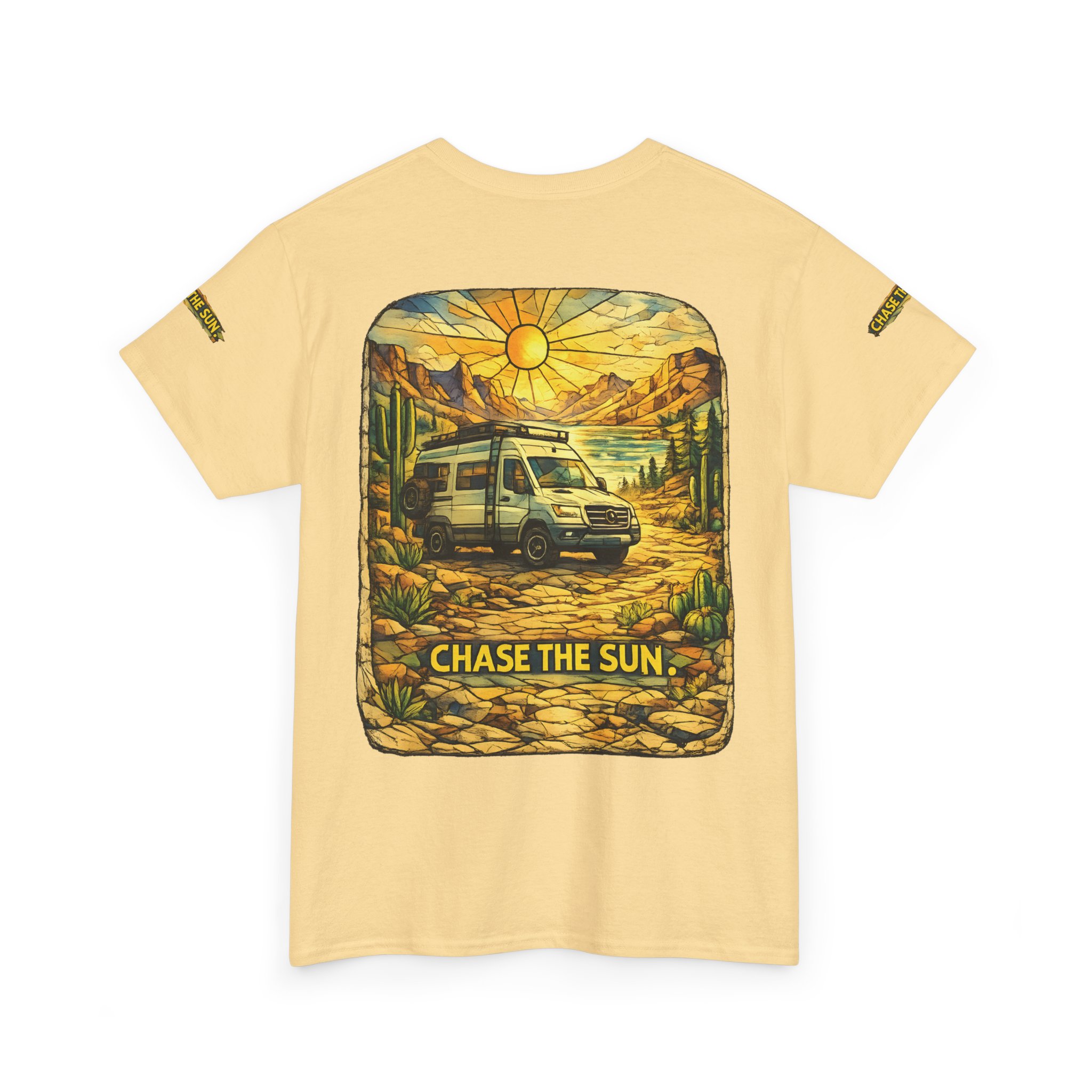 Unisex Heavy Cotton Tee — "Chase The Sun" Design Cubic-Line