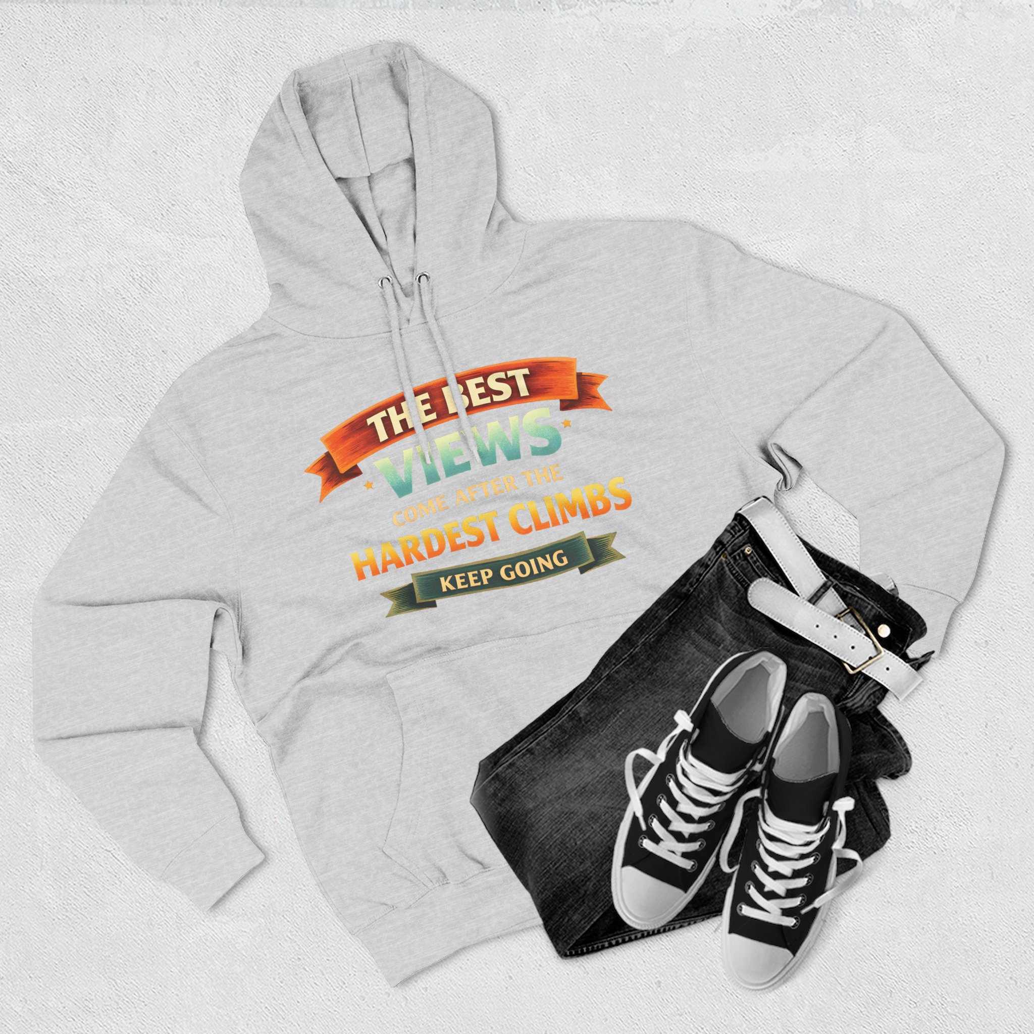 Three-Panel Fleece Hoodie - "The Best Views" Design Scenic-Line