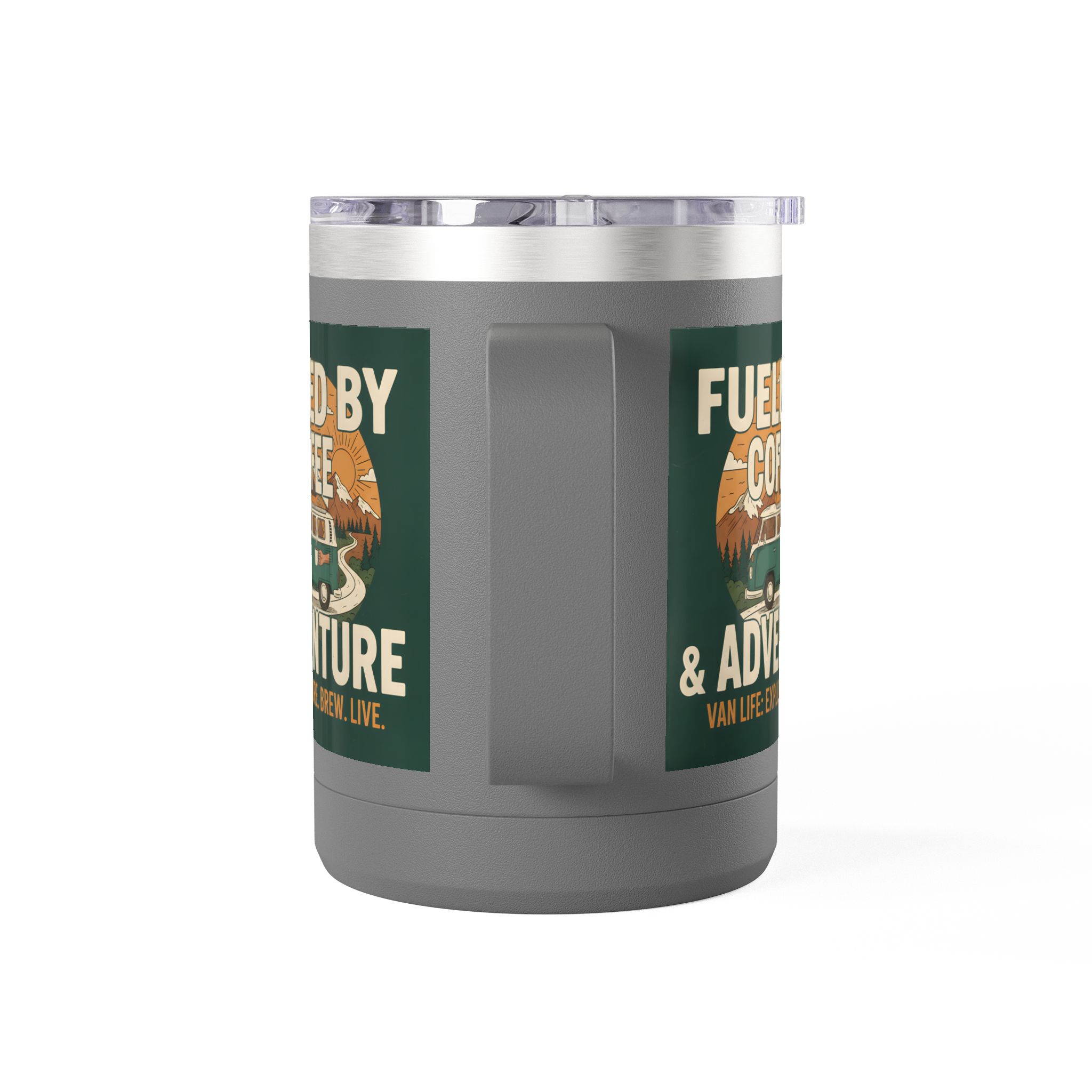 Coffee Mug Tumbler, 15oz — "Fueled by Coffee & Adventure"