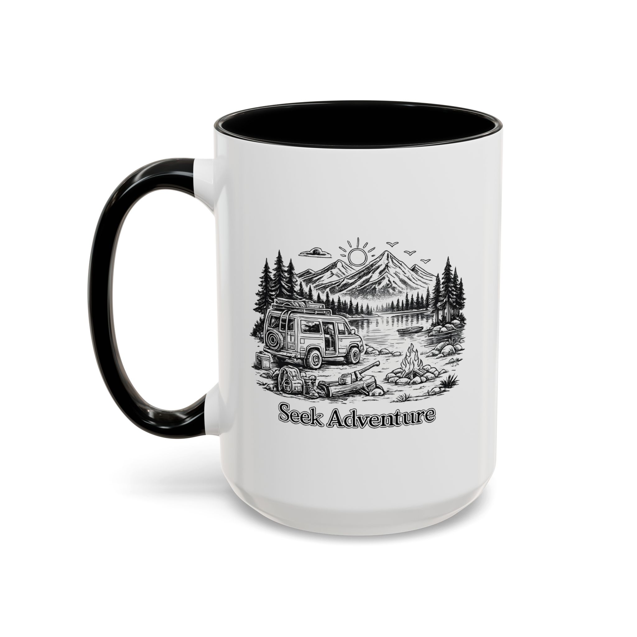 Accent Coffee Mug (11, 15oz) — "Seek Adventure" Design Minimal-Line
