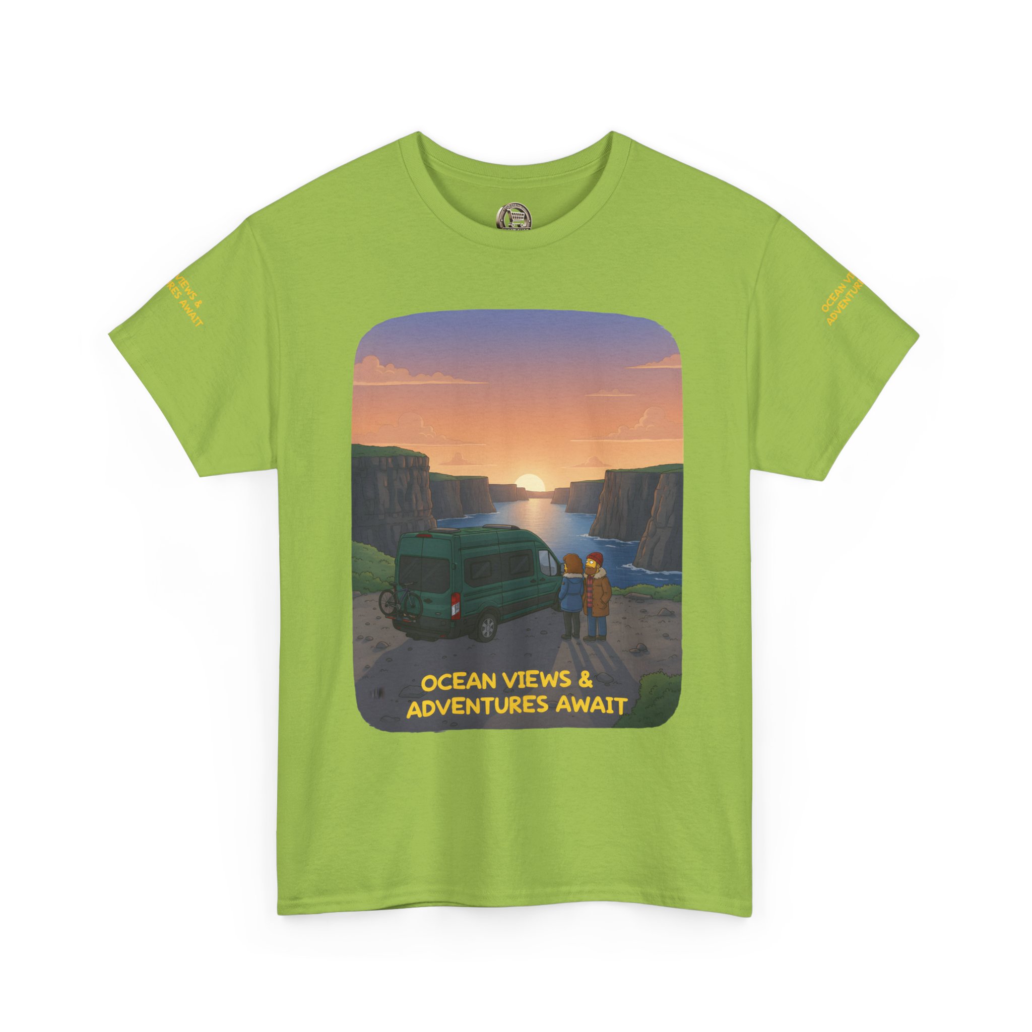 Unisex Heavy Cotton Tee — "Ocean Views-Adventures Awaits" Design Sitcom-Line