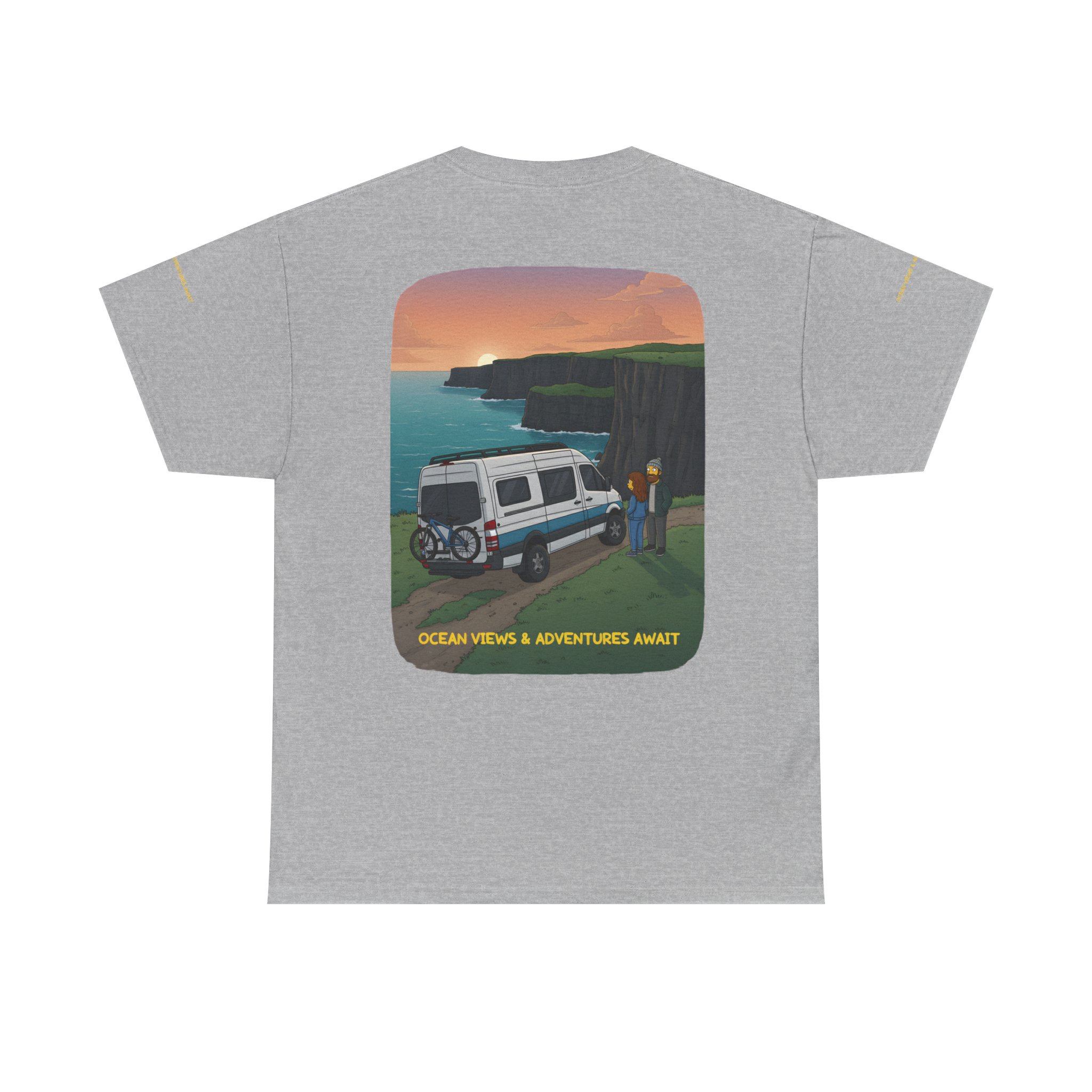 Unisex Heavy Cotton Tee — "Ocean Views-Adventures Awaits" Design Sitcom-Line