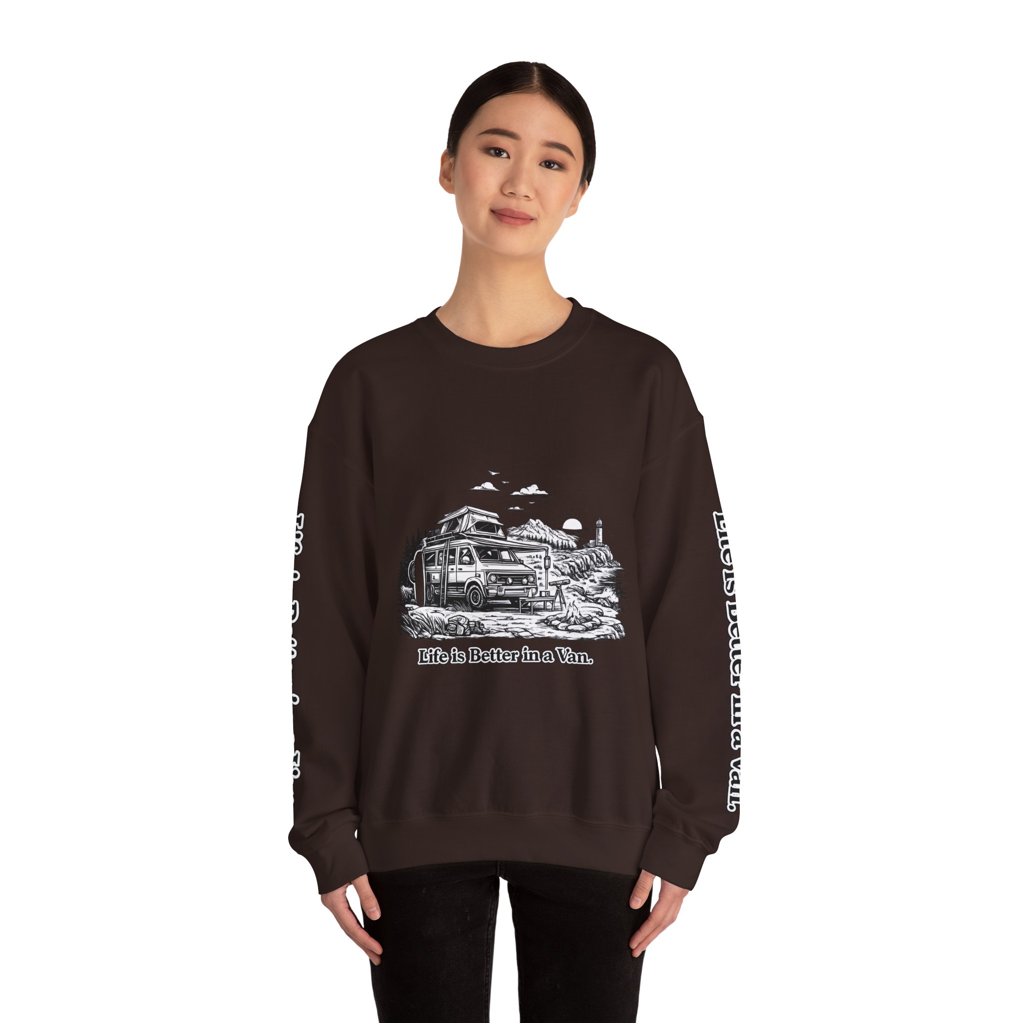 9075582245961553608_2048.jpeg Unisex Heavy Blend™ Crewneck Sweatshirt — "Life Is Better In A Van" Design Minimal-Line