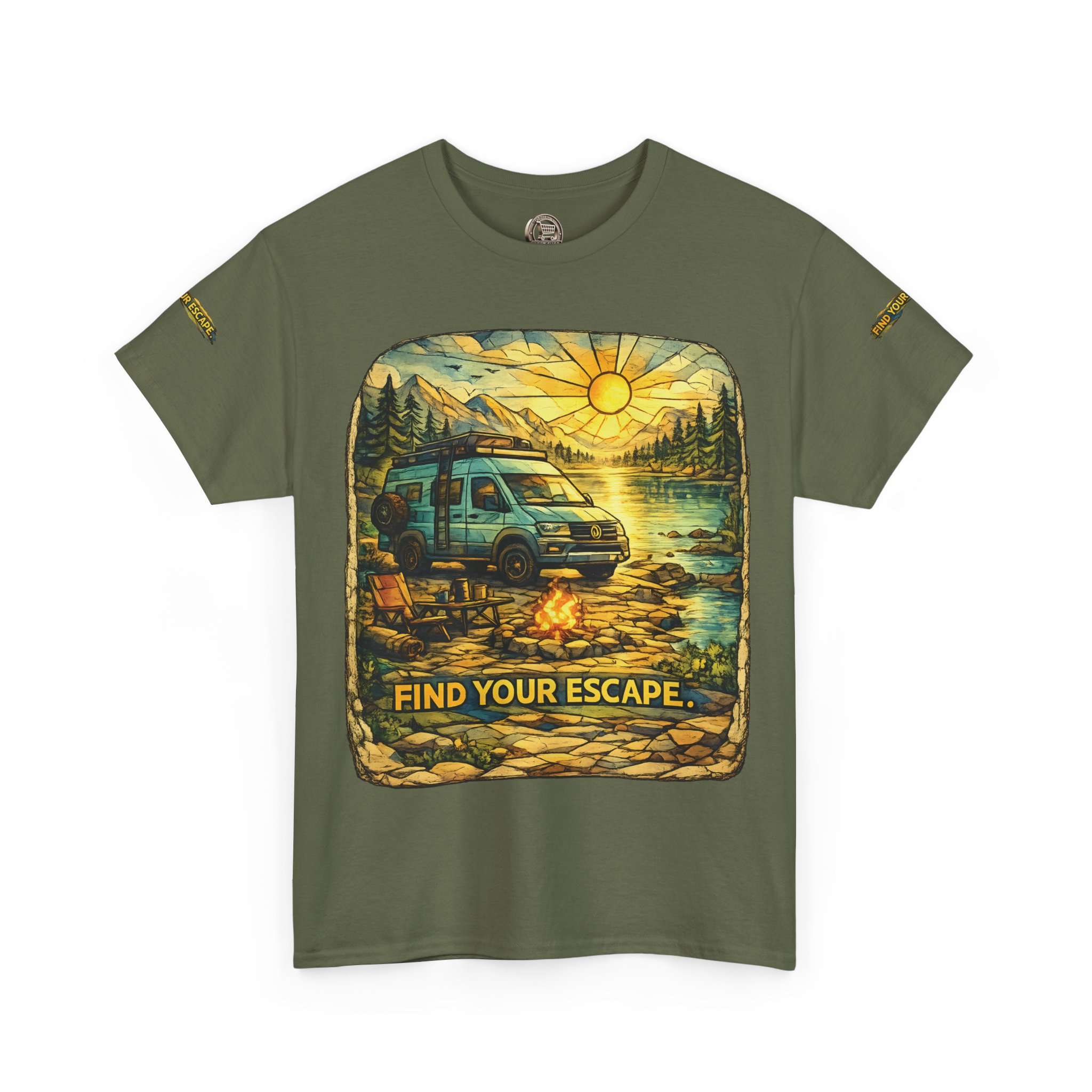 Unisex Heavy Cotton Tee — "Find Your Escape" Design Cubic-Line