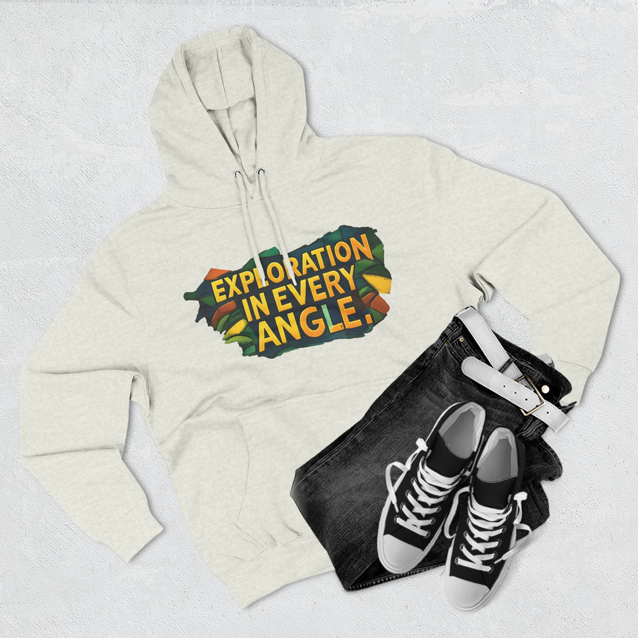Three-Panel Fleece Hoodie - "Exploration In Every Angle" Design Cubic-Line