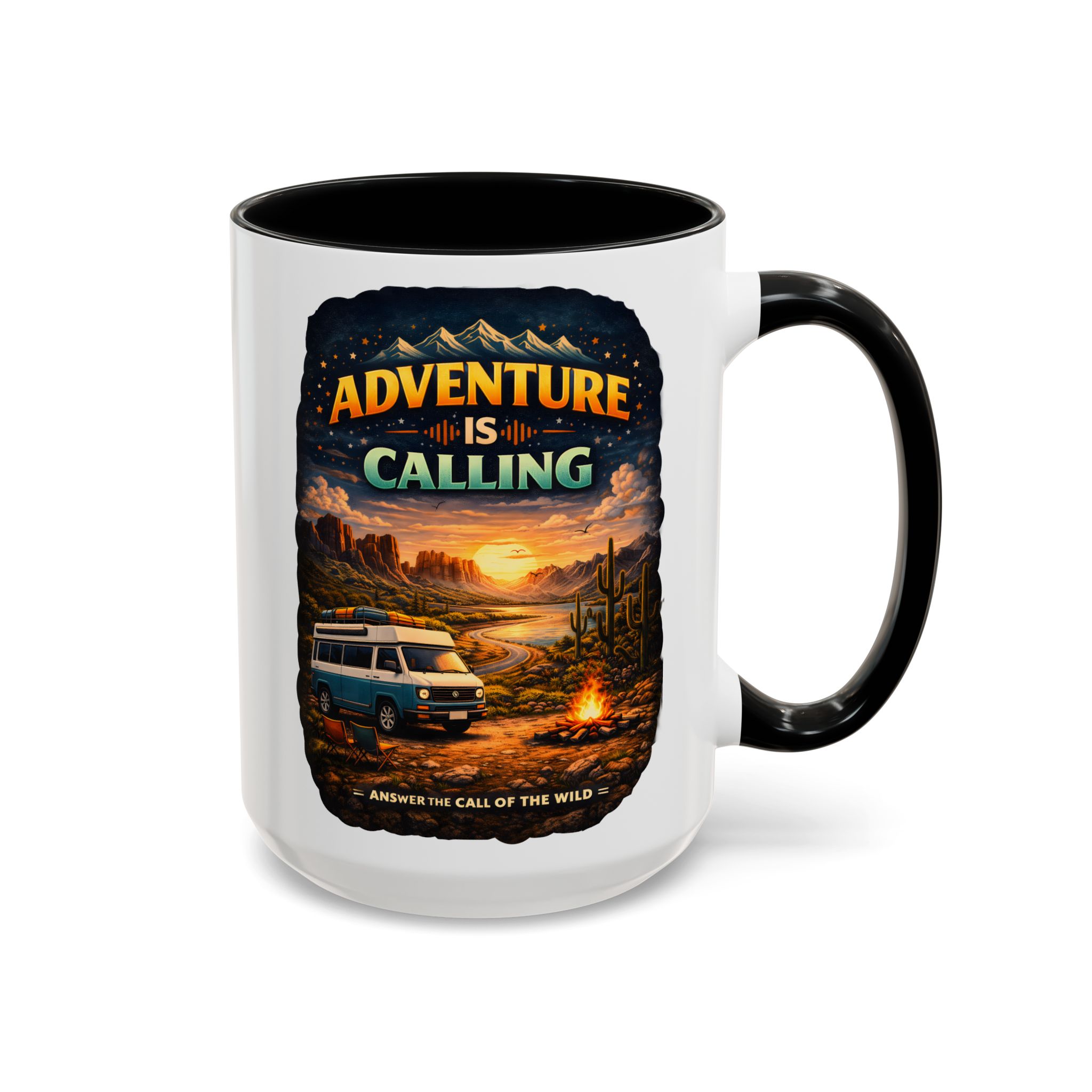 Accent Coffee Mug (11, 15oz) — "Adventure Is Calling" Design Scenic-Line