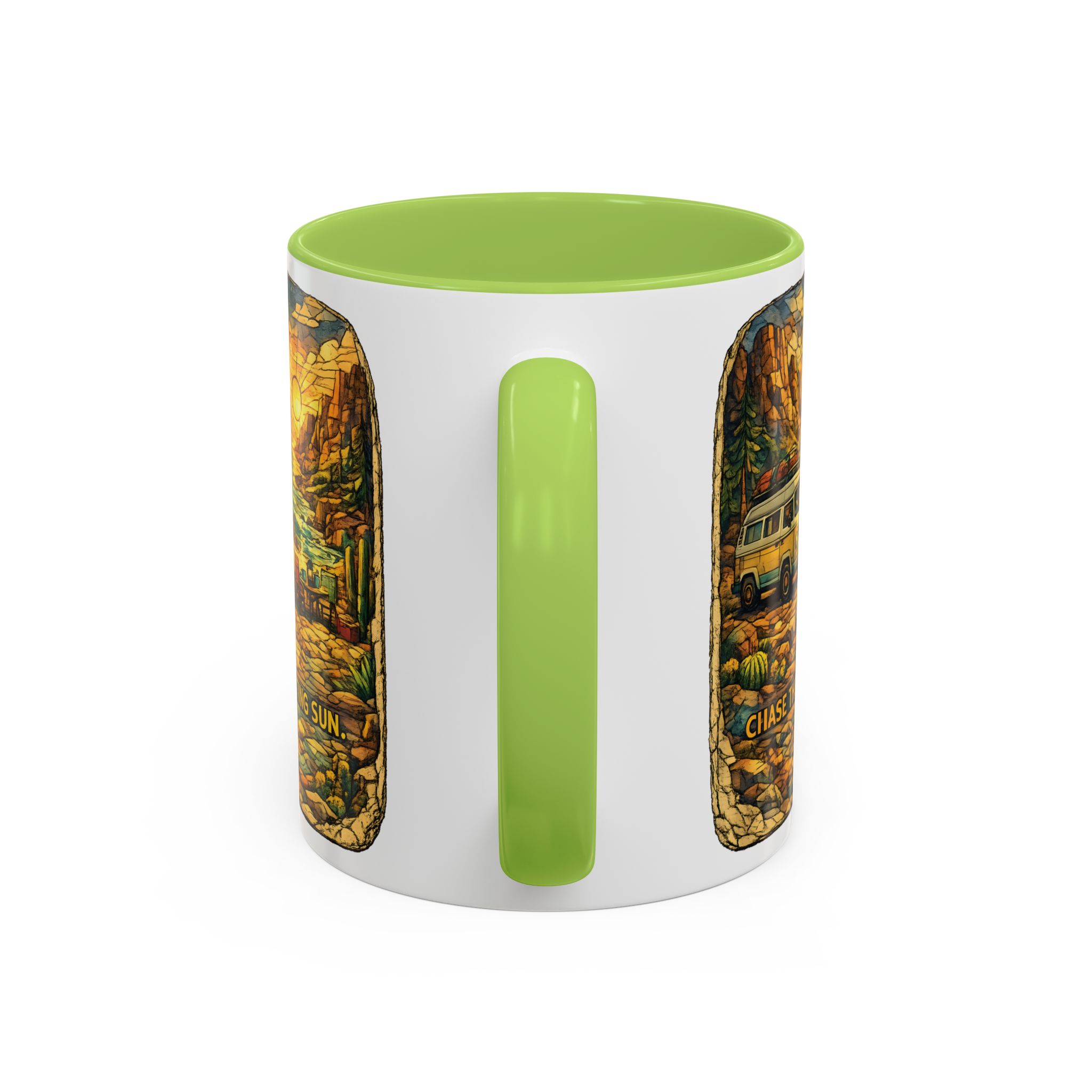 9086289074637199543_2048.jpeg Accent Coffee Mug (11, 15oz) — "Chase The Settings Sun" Design Cubic-Line