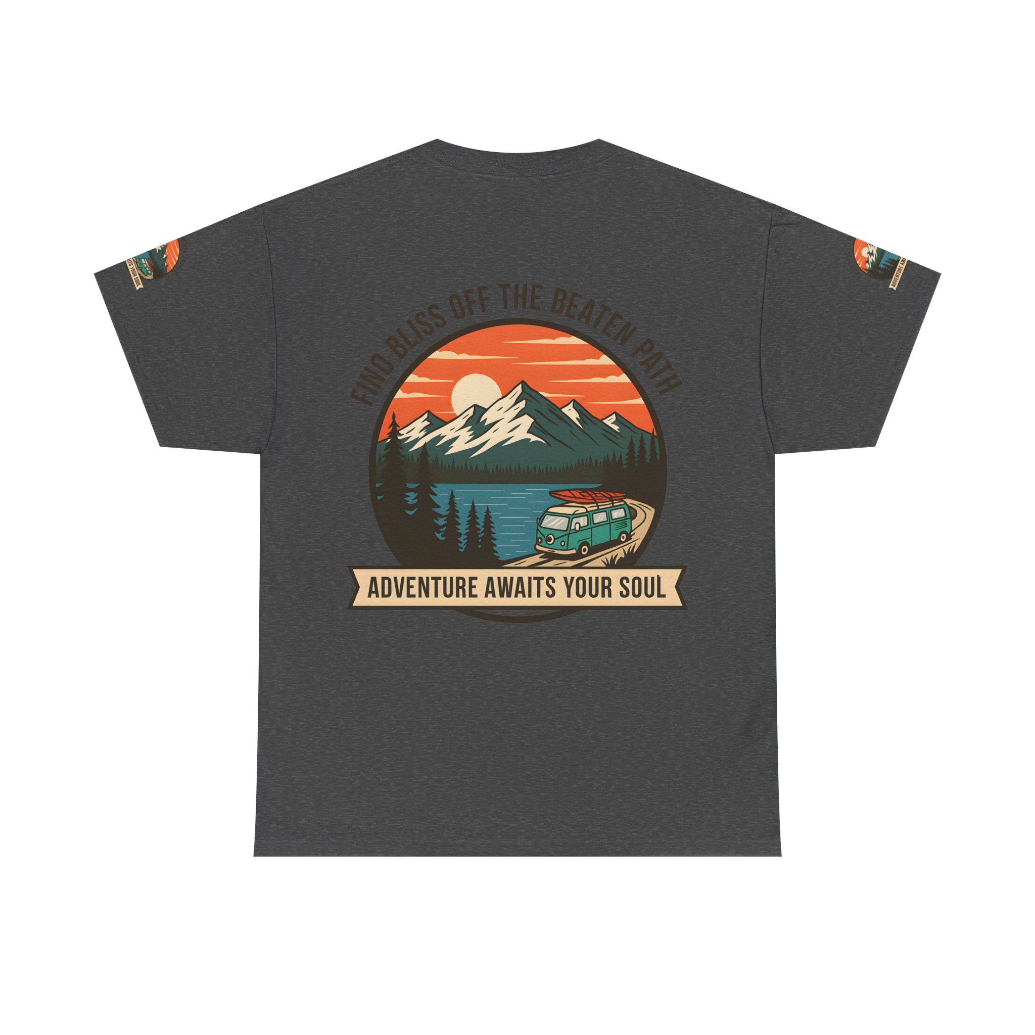 Unisex Heavy Cotton Tee — "Find Bliss Off the Beaten Path" Mountain & Camper T‑Shirt