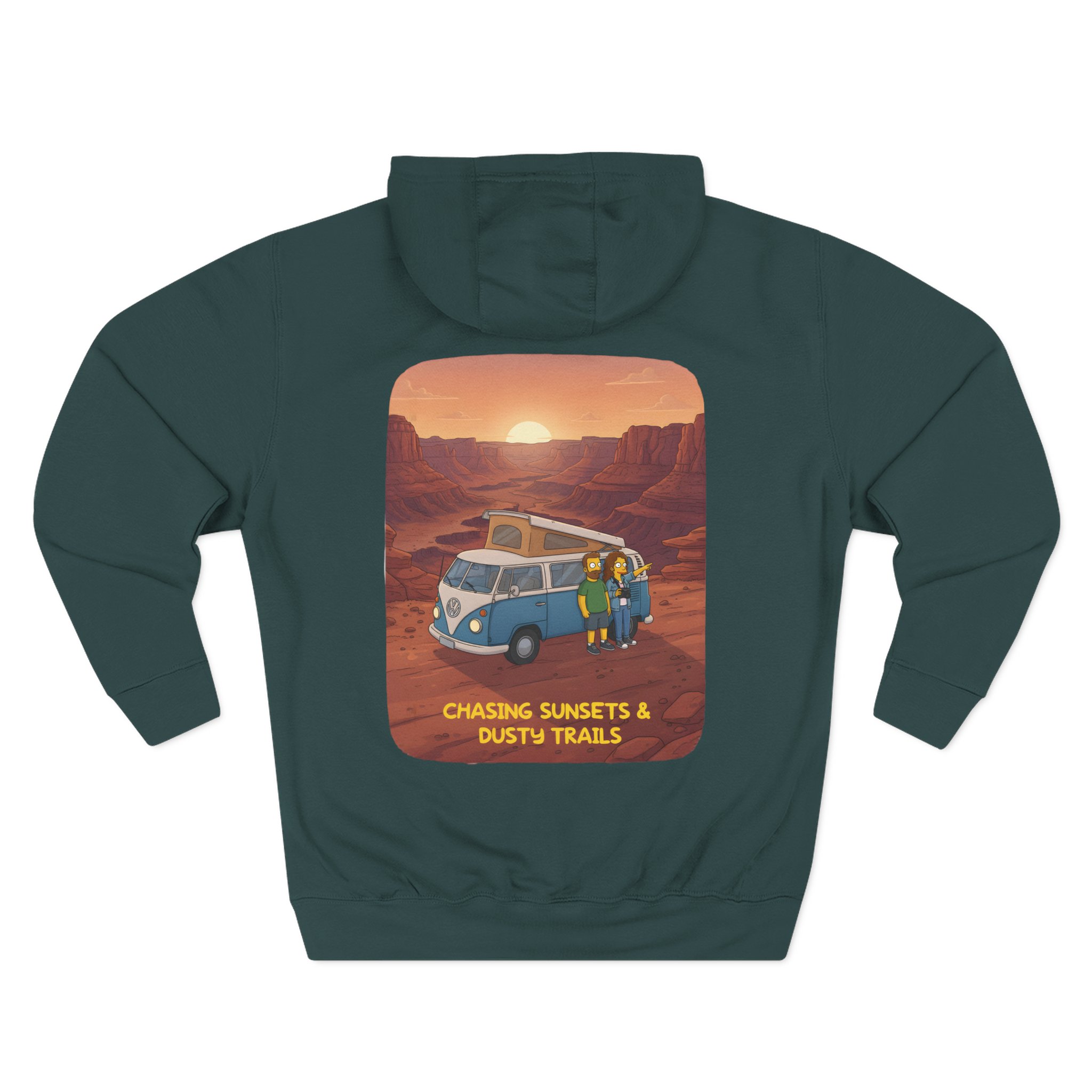 Three-Panel Fleece Hoodie - "Chasing Sunsets And Dusty Trails" Design Sitcom-Line