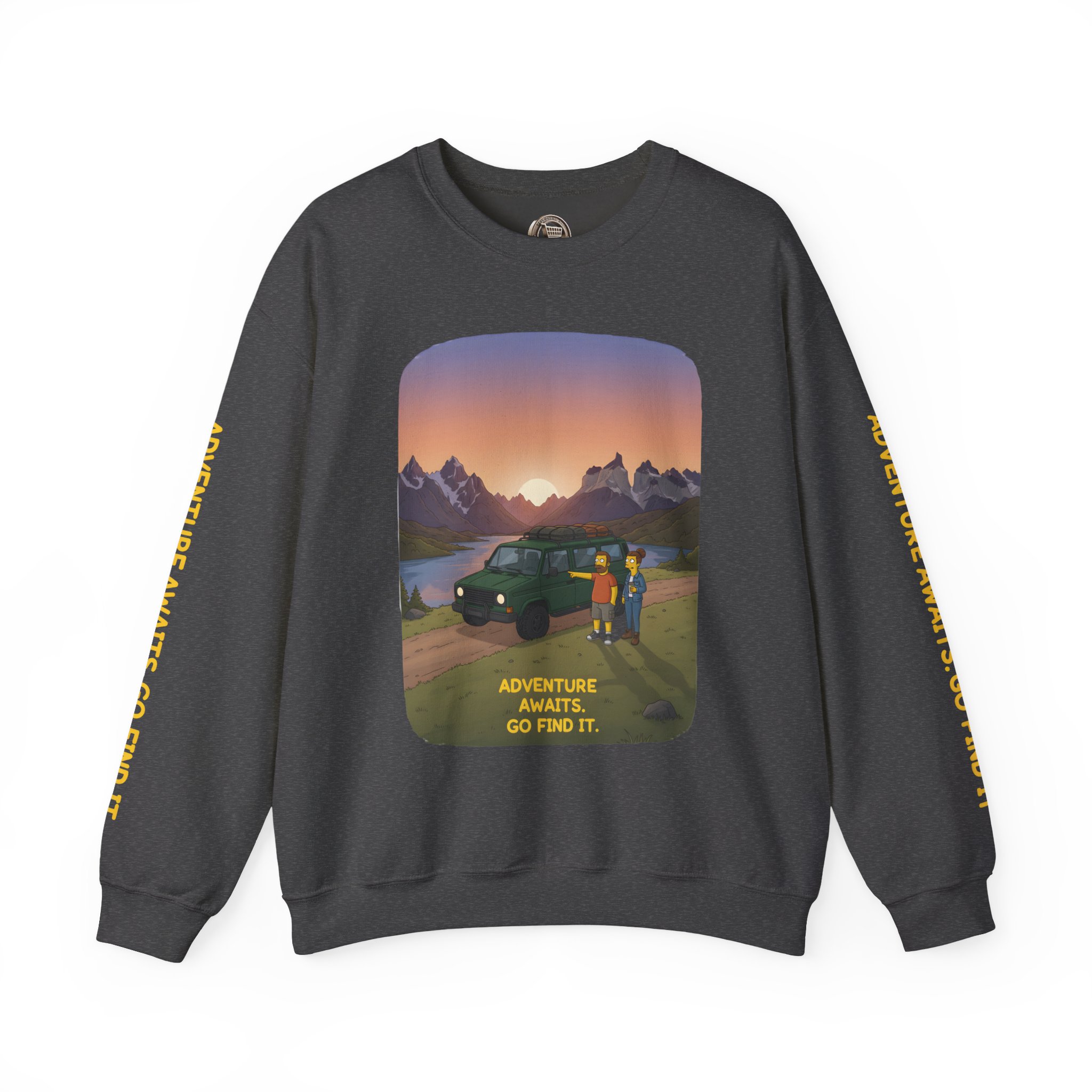 Unisex Heavy Blend™ Crewneck Sweatshirt — "Adventure Awaits-Go Find It" Design Sitcom-Line