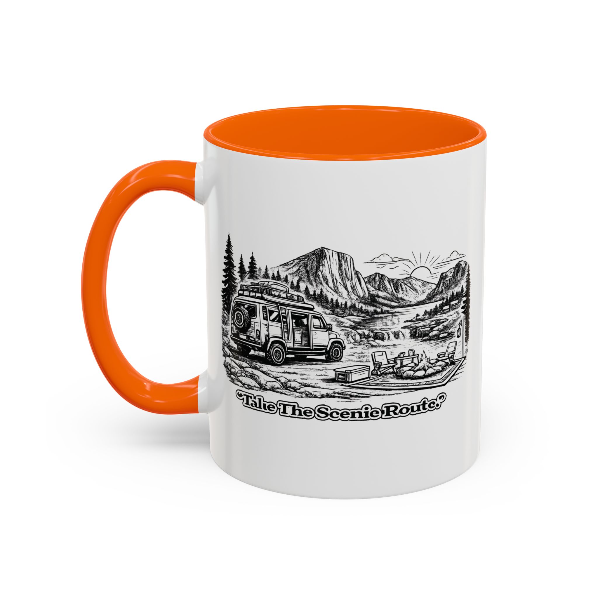 Accent Coffee Mug (11, 15oz) — "Take The Scenic Route" Design Minimal-Line