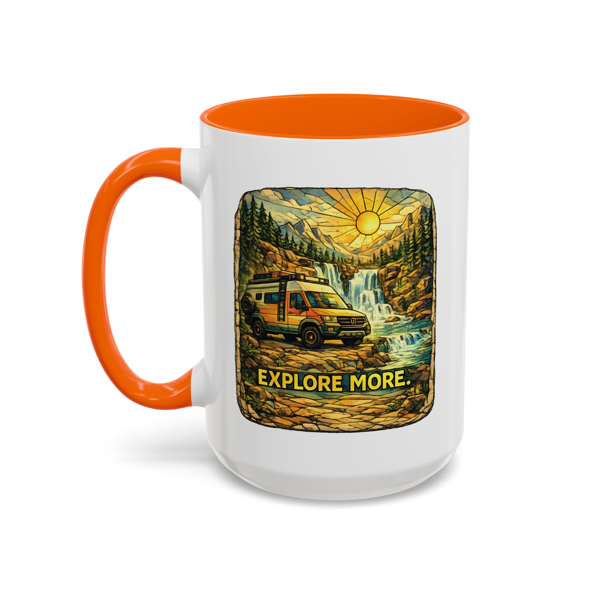 Accent Coffee Mug (11, 15oz) — "Explore More" Design Cubic-Line