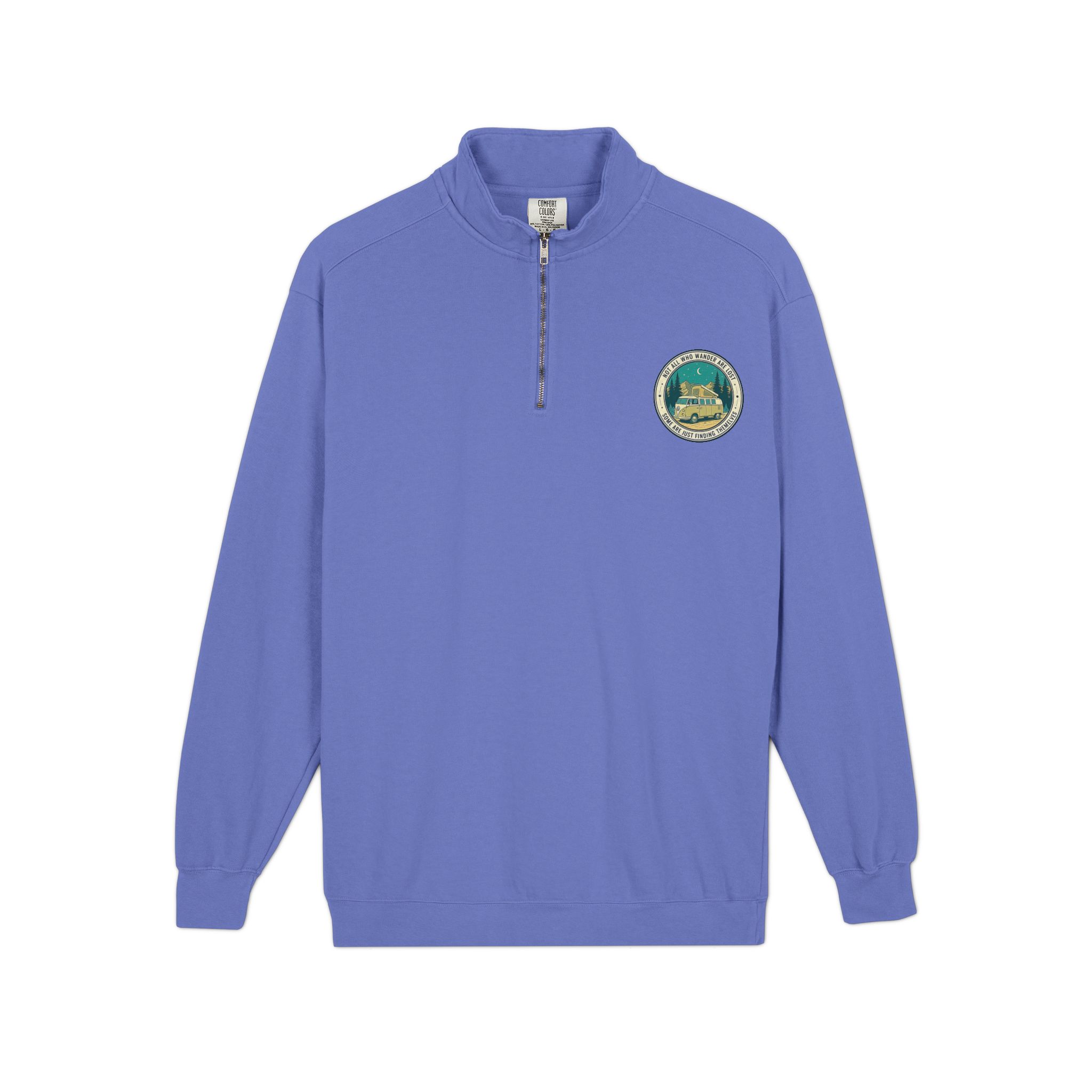 Quarter-Zip Sweatshirt(Comfort Colors®) — "Not All Who Wander Are Lost" Retro Camper Pullover