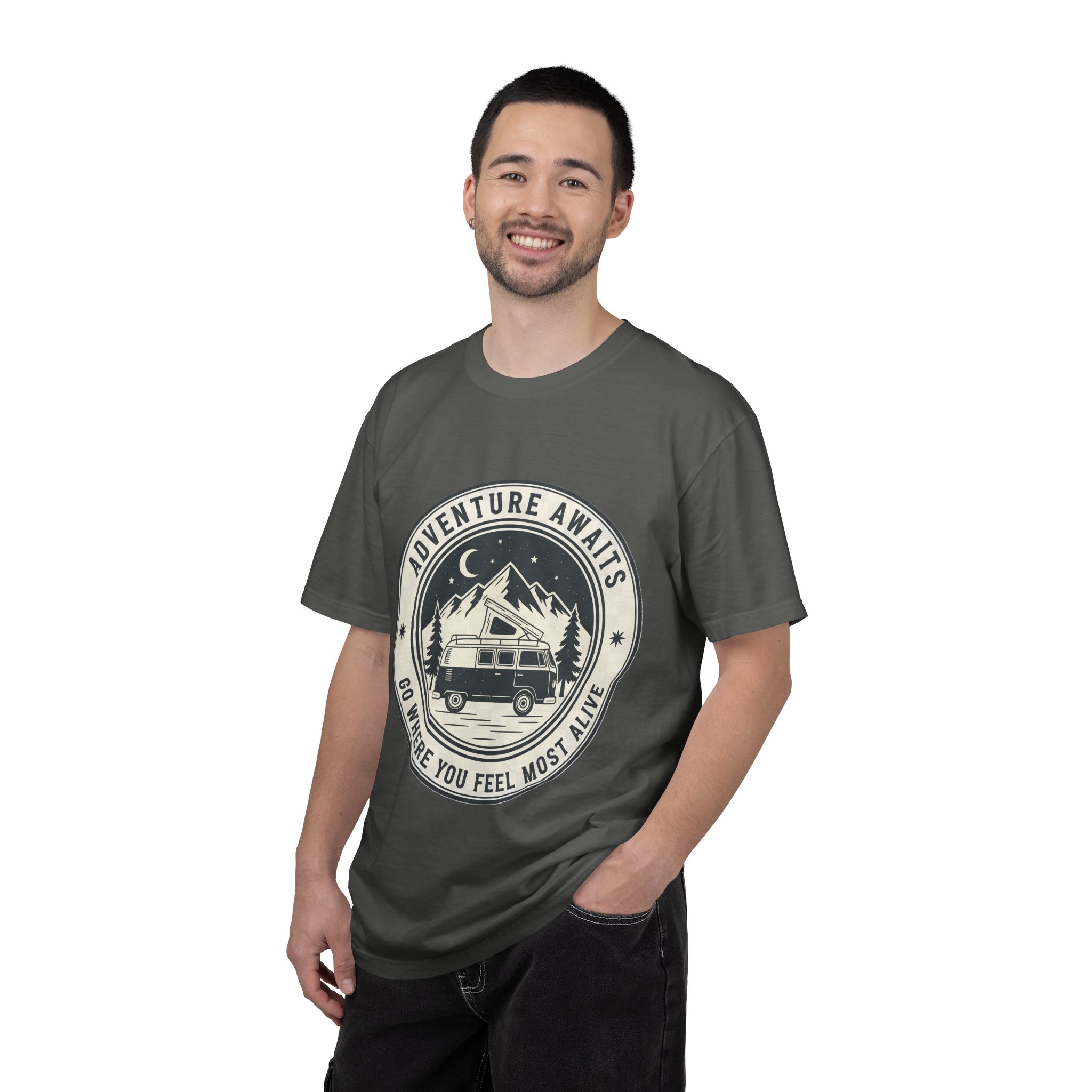 9108622444126362390_2048.jpeg T-Shirt — "Adventure Awaits-Go Where You Feel Most Alive" (Front + Back Printed) Outdoor Travel Tee