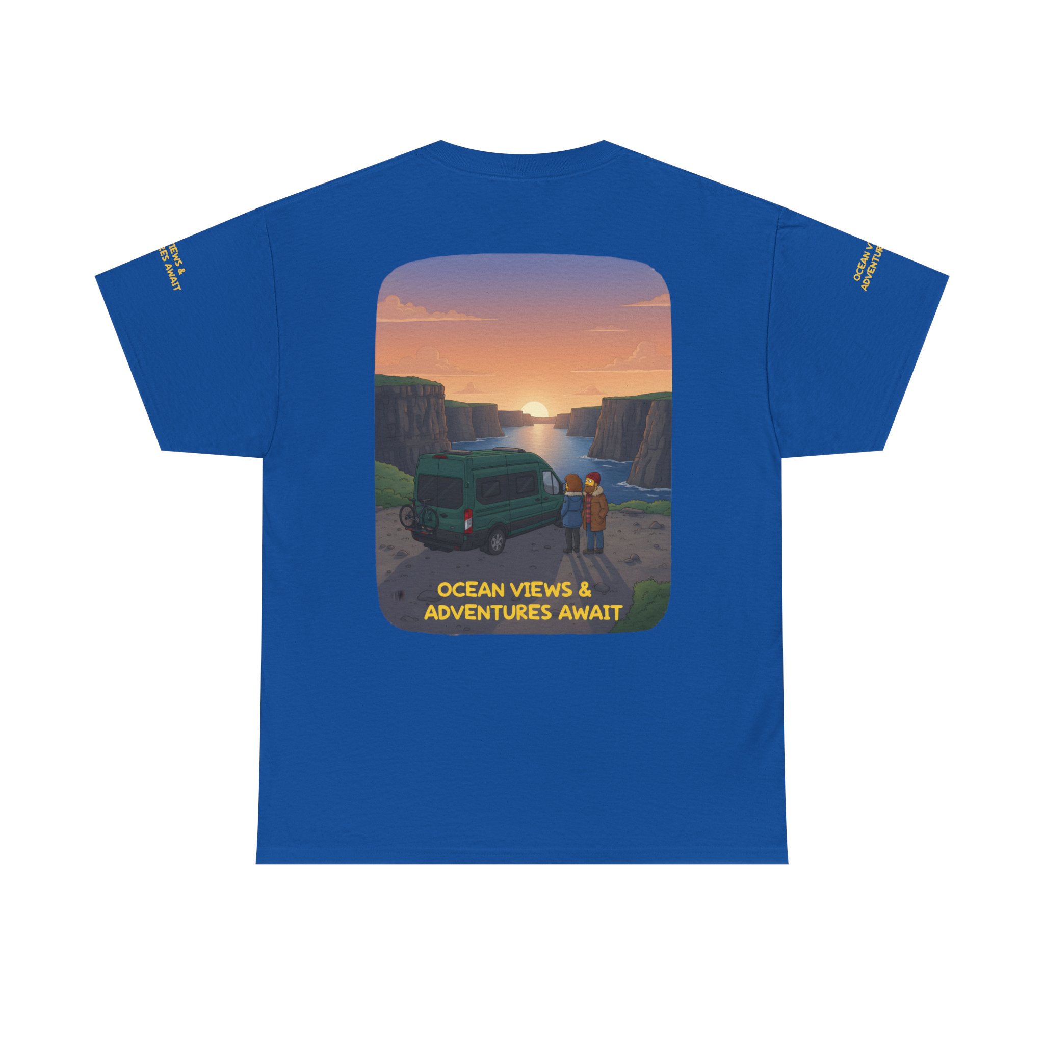Unisex Heavy Cotton Tee — "Ocean Views-Adventures Awaits" Design Sitcom-Line