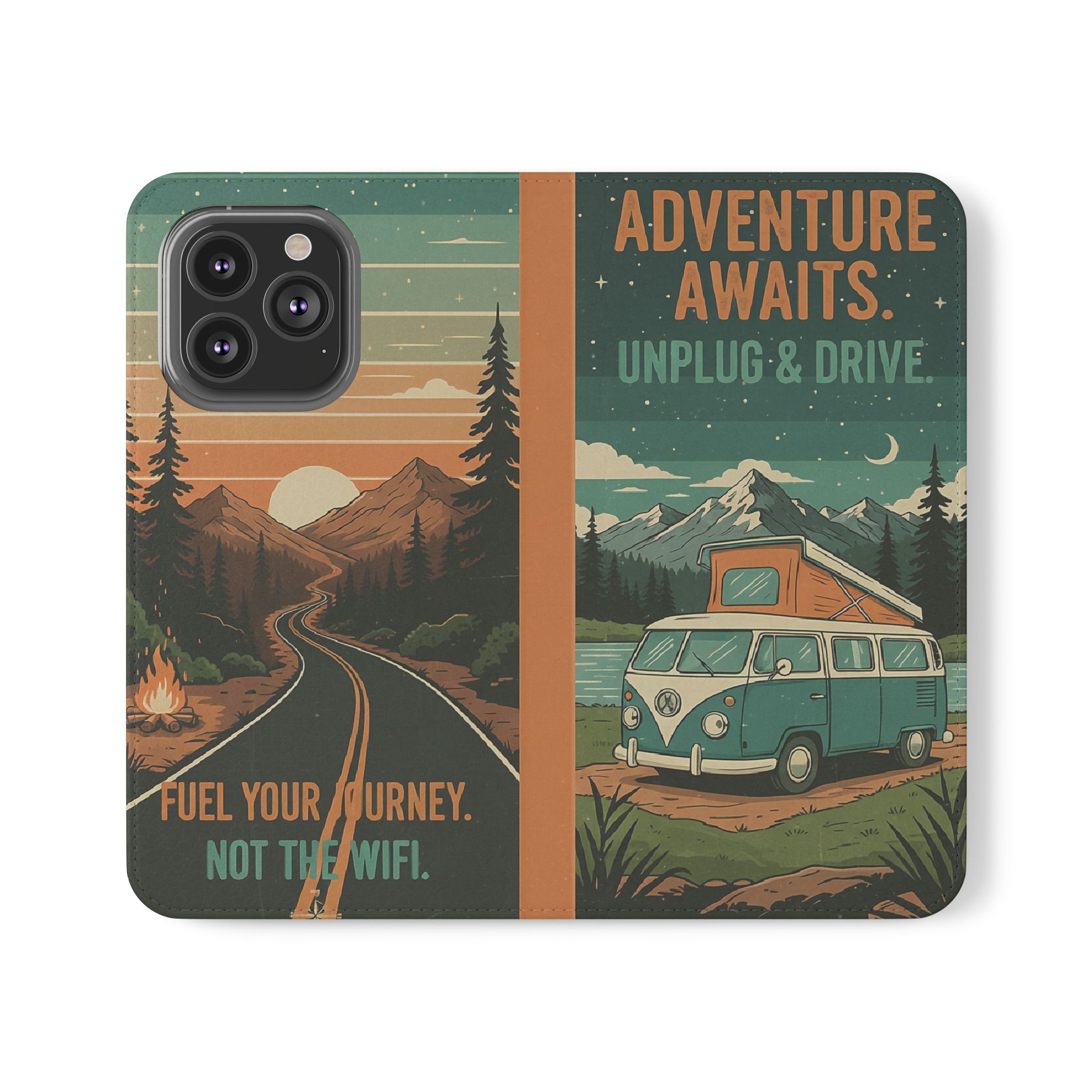 Flip Phone Case — "Adventure Awaits Unplug & Drive" Wallet Case