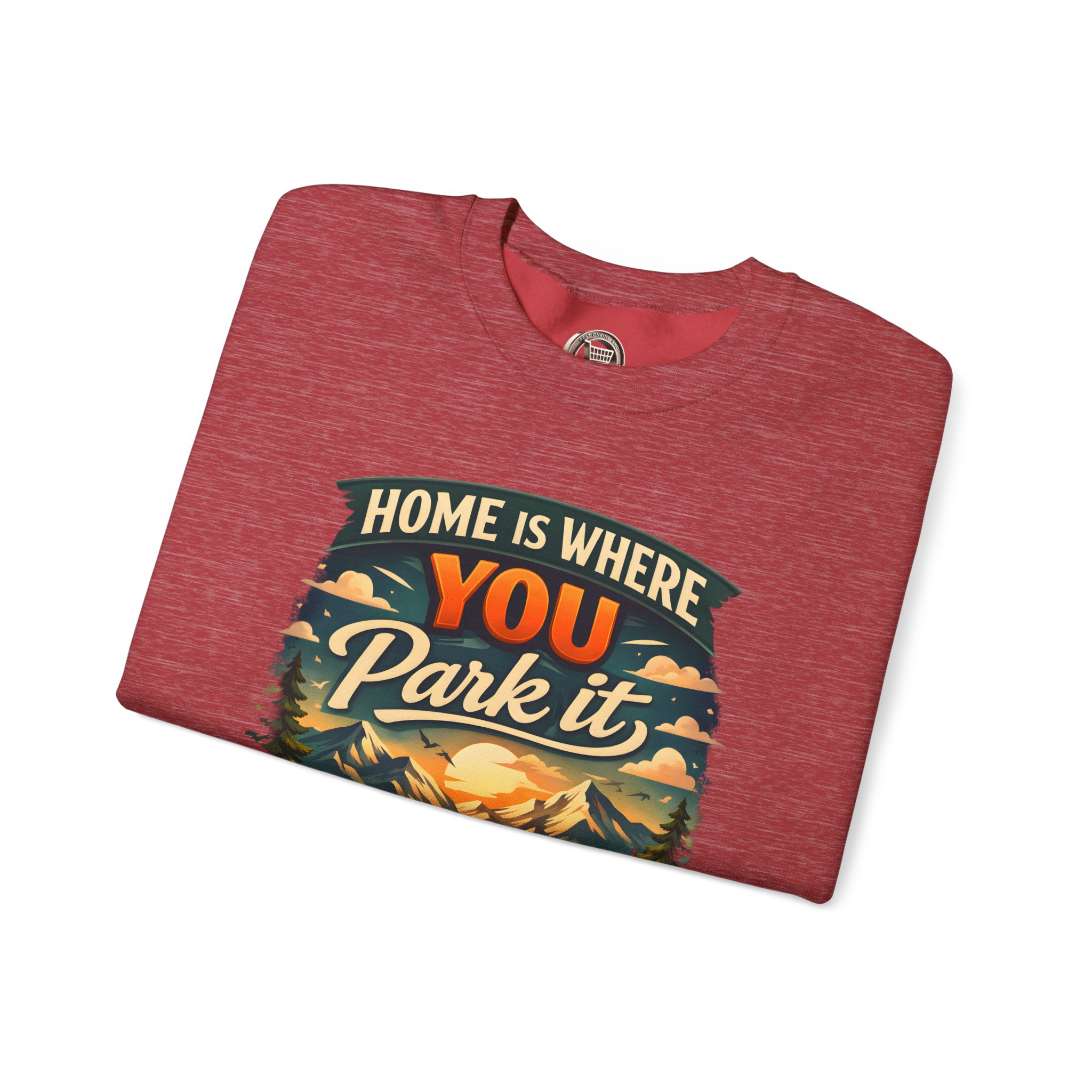Unisex Heavy Blend™ Crewneck Sweatshirt — "Home Is Where You Park It" Design Scenic-Line