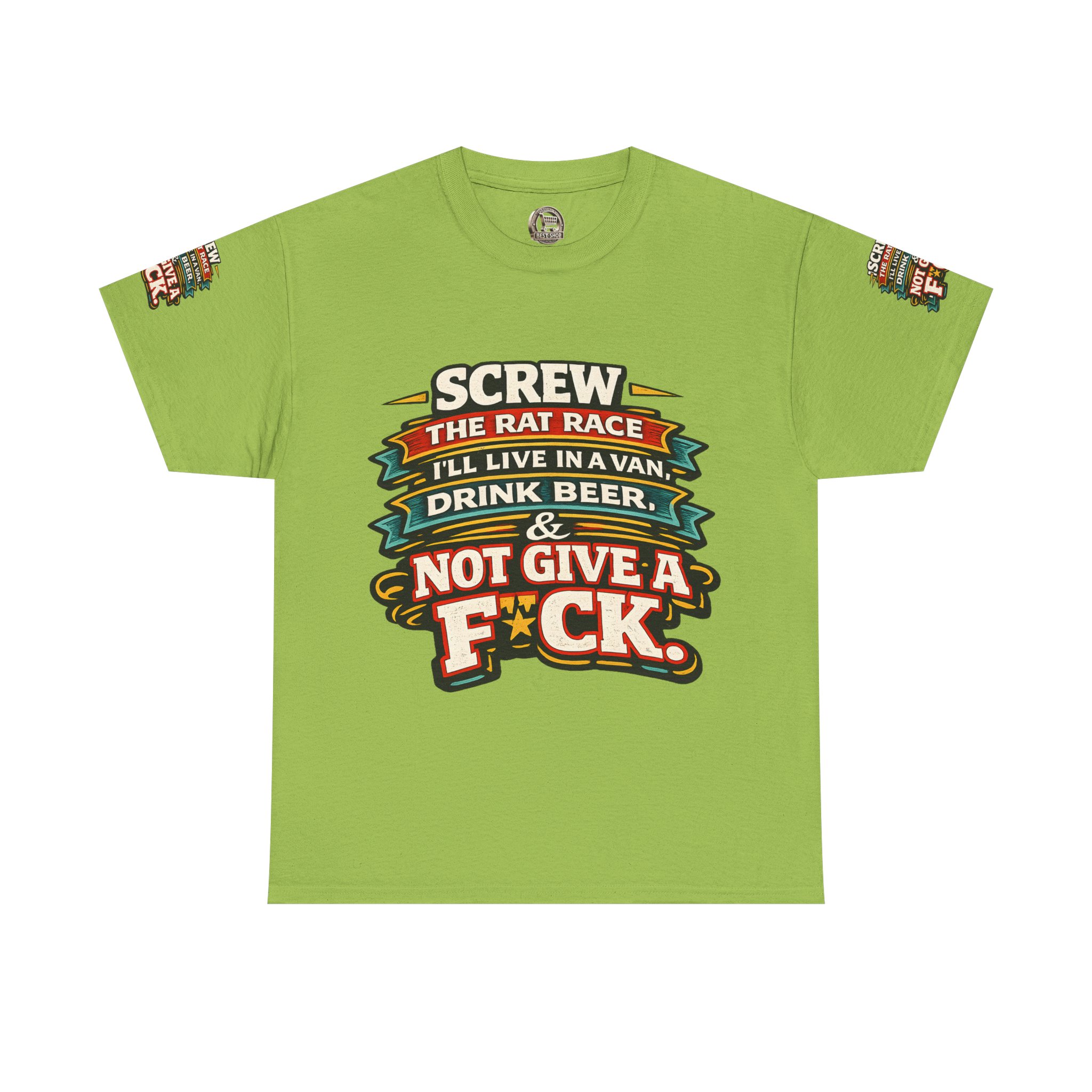 Unisex Heavy Cotton Tee — "Screw The Rat Race" Design F**K-Line