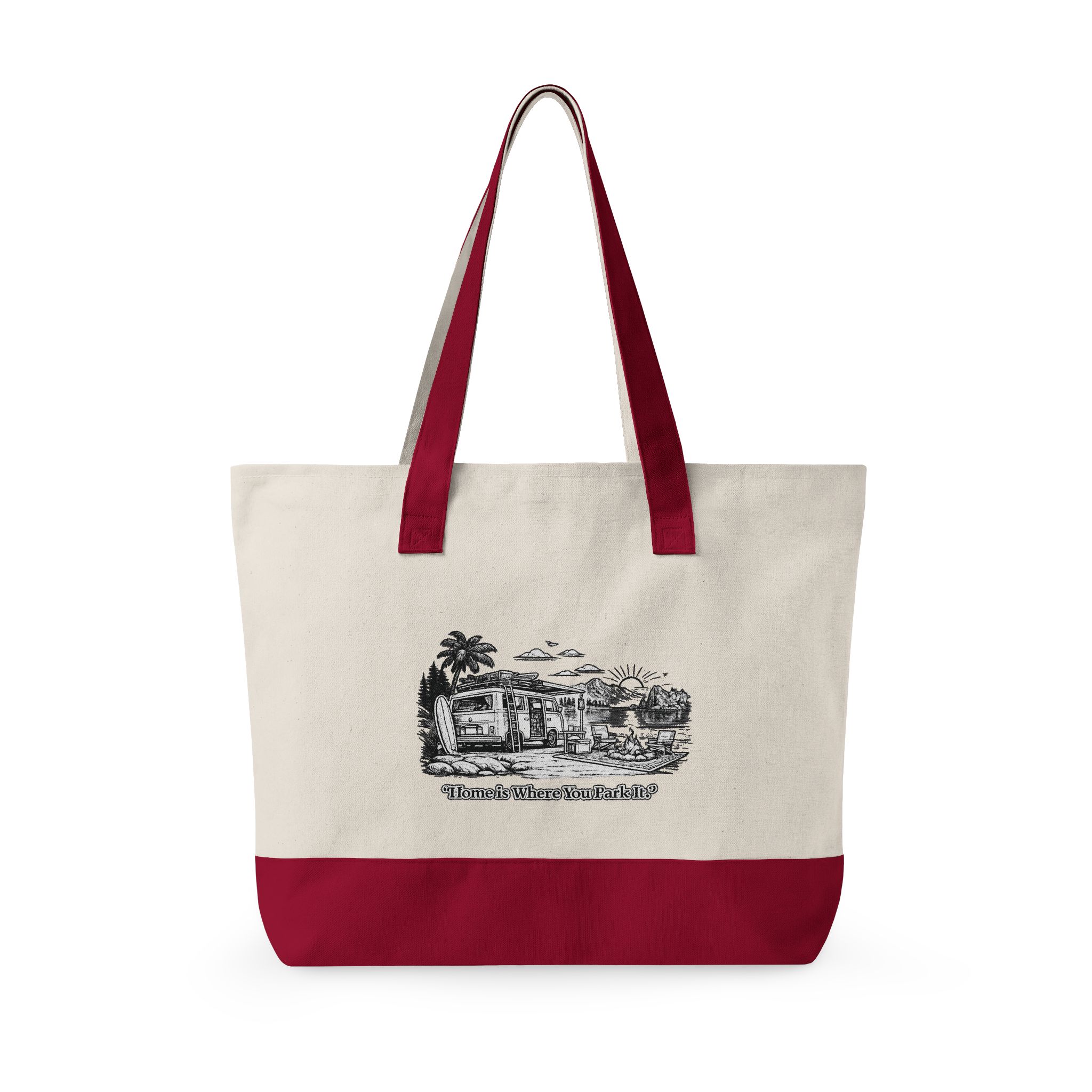 Zippered Canvas Tote — "Adventure Is Where You park It" (Design Minimal-Line)