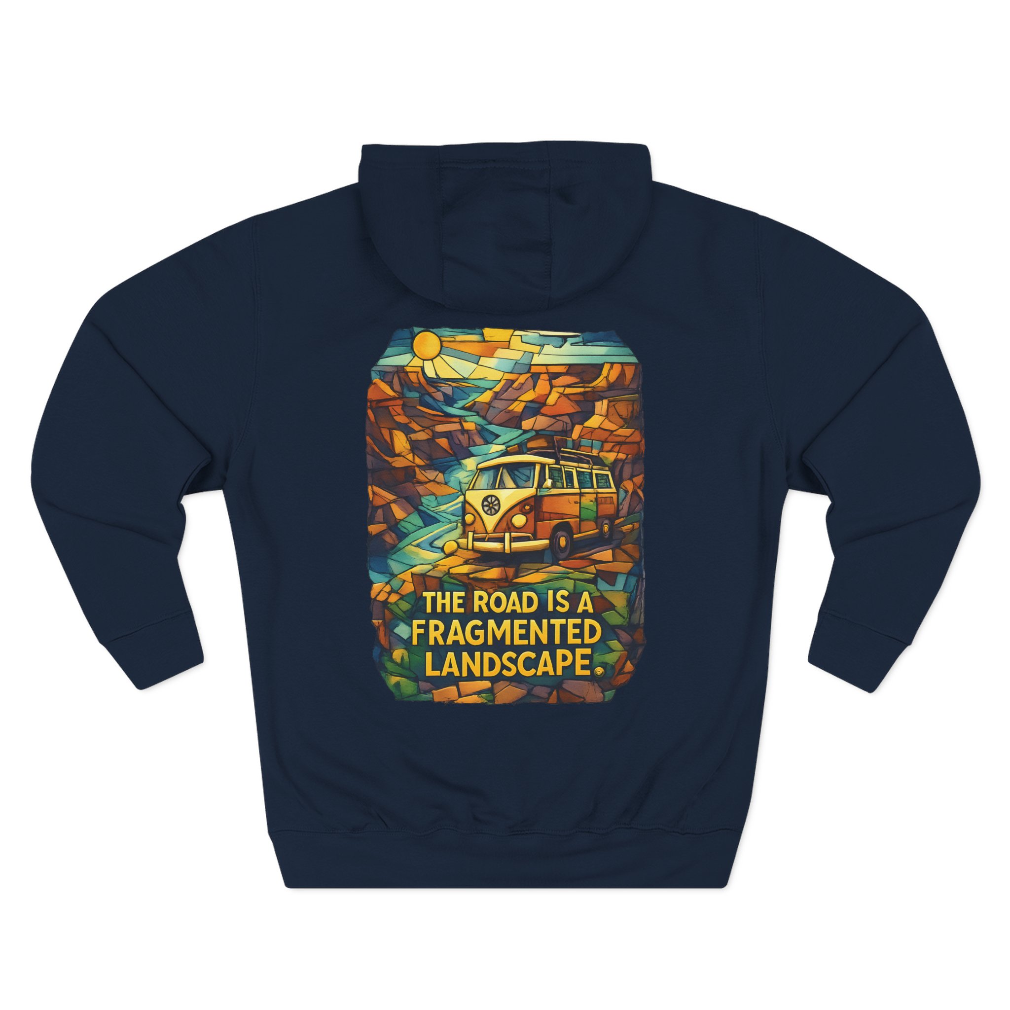 Three-Panel Fleece Hoodie - "The Road Is A Fragmented Landscape" Design Cubic-Line