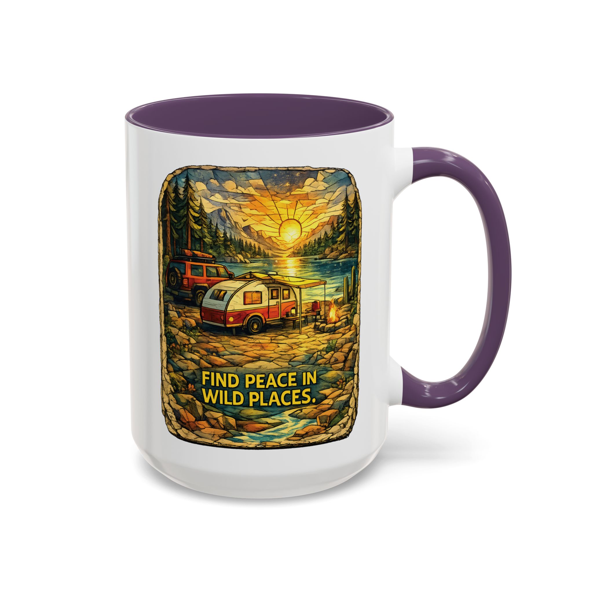 Accent Coffee Mug (11, 15oz) — "Find Peace In Wild Places" Design Cubic-Line